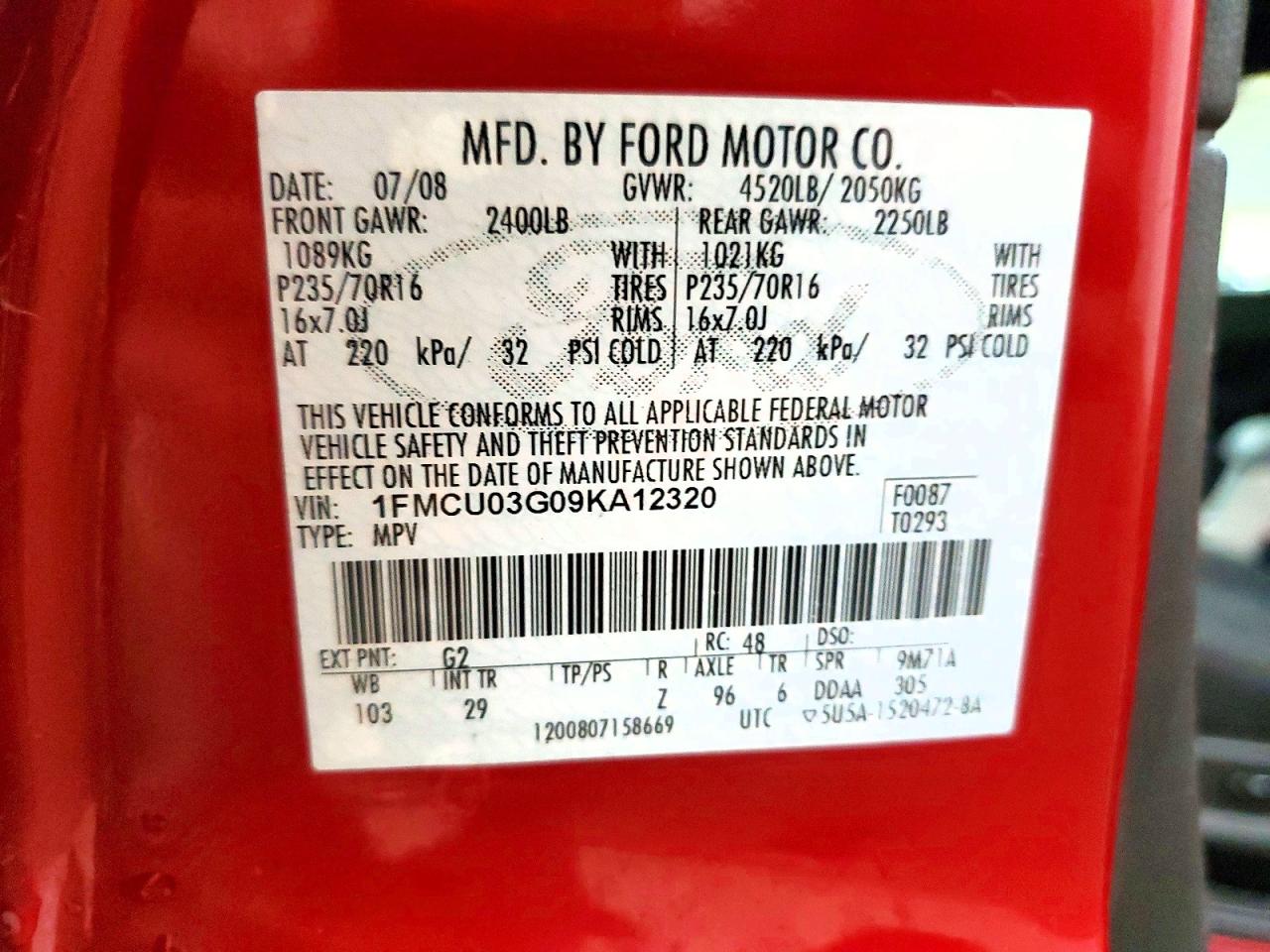 2009 Ford Escape Xlt Red vin: 1FMCU03G09KA12320