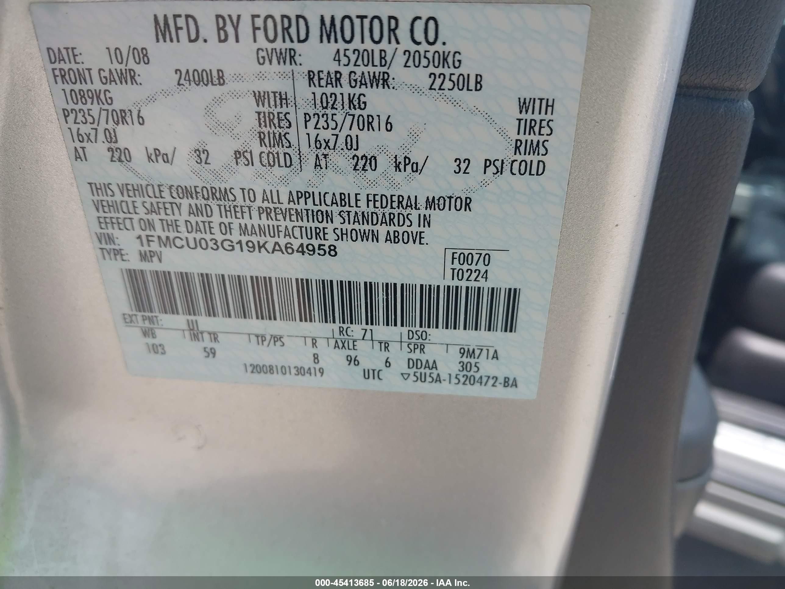 2009 Ford Escape Xlt Silver vin: 1FMCU03G19KA64958