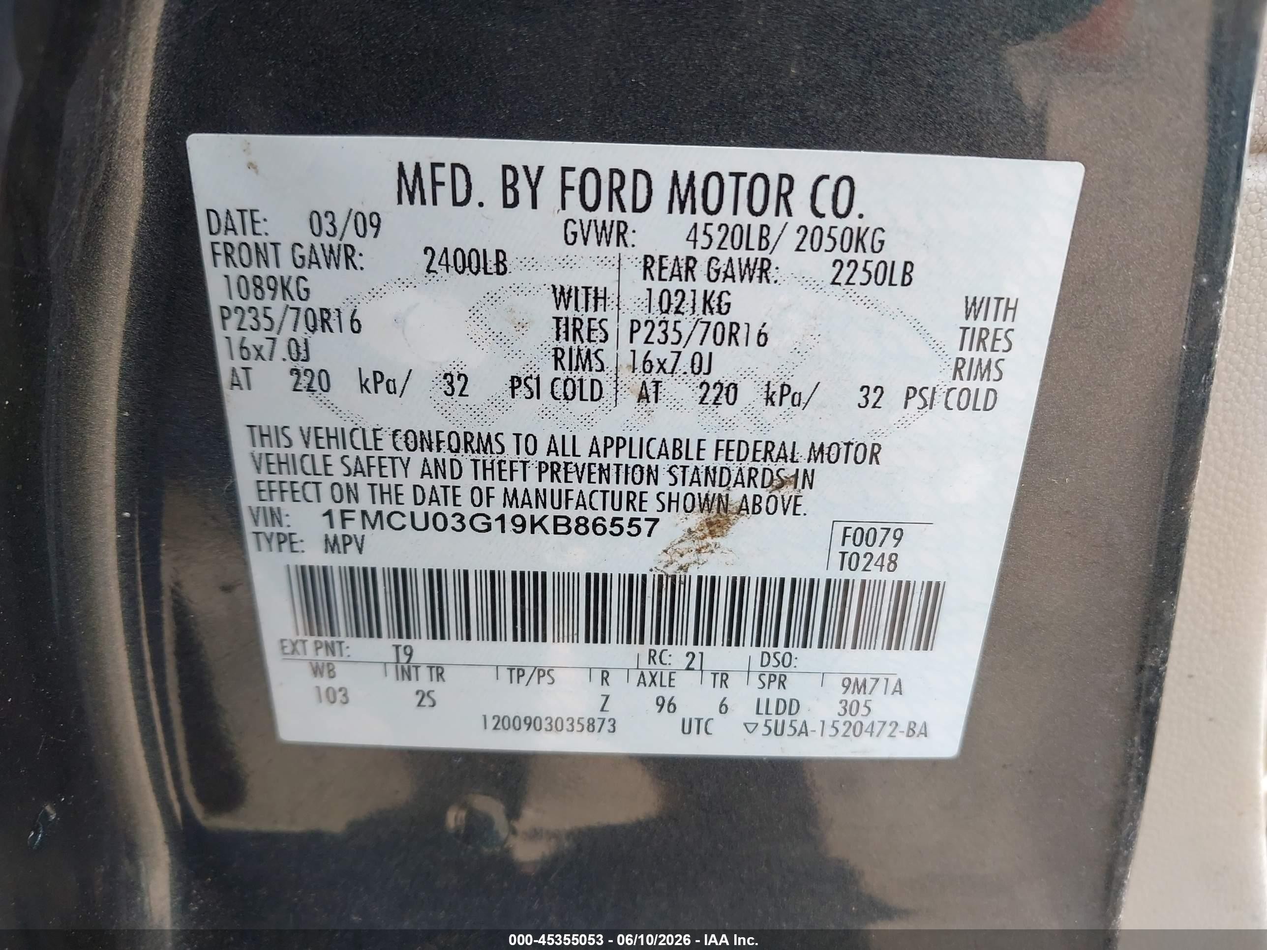 2009 Ford Escape Xlt Gray vin: 1FMCU03G19KB86557