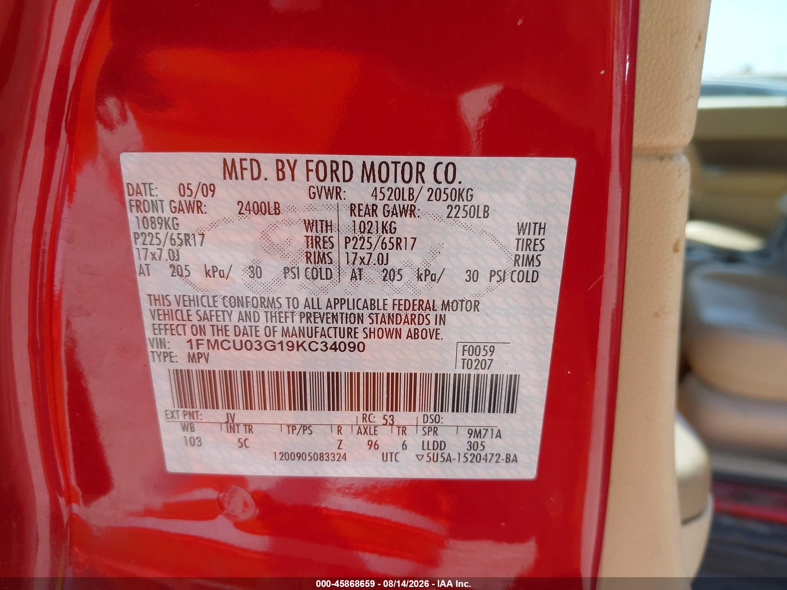 2009 Ford Escape Xlt Red vin: 1FMCU03G19KC34090