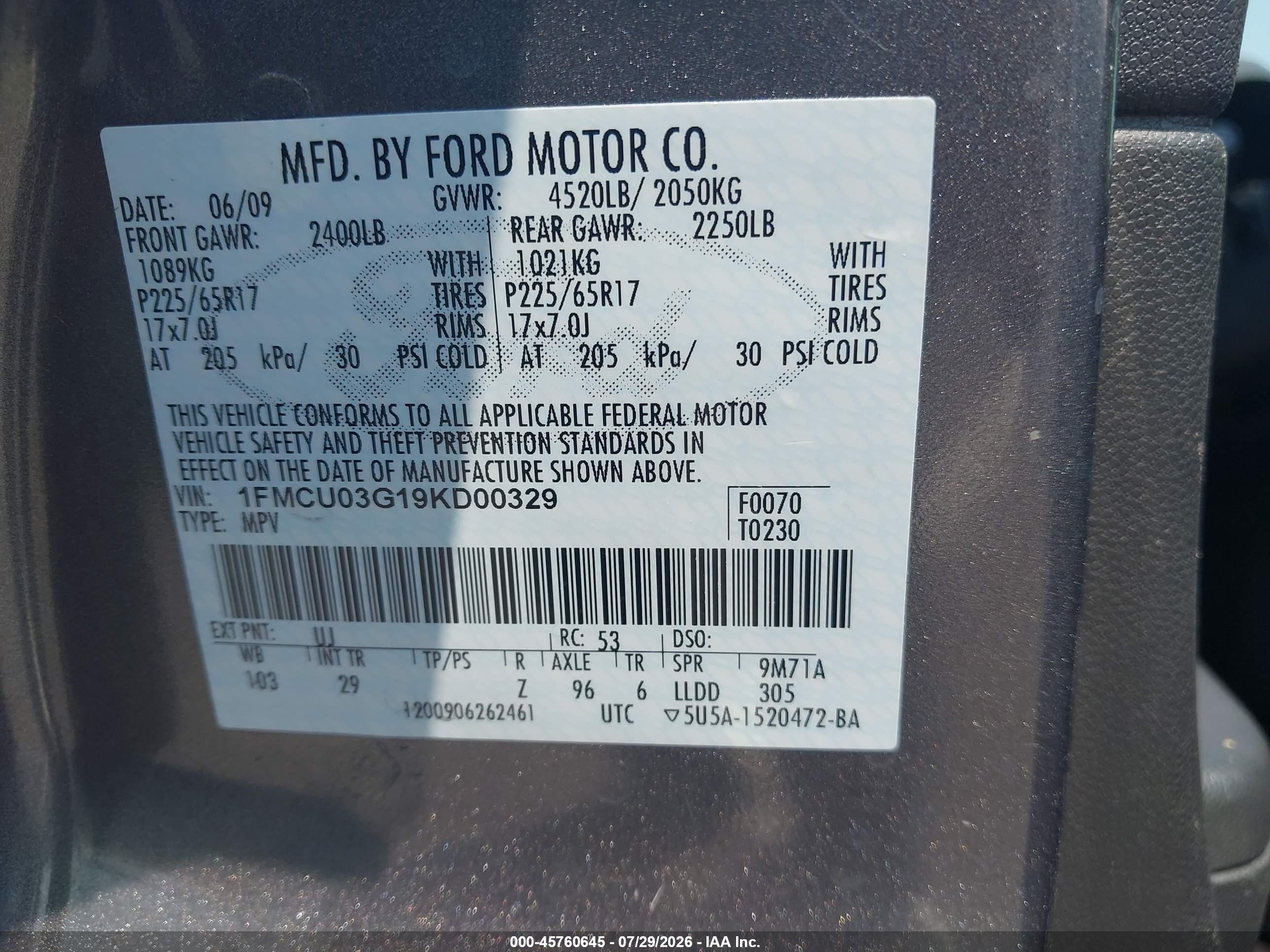 2009 Ford Escape Xlt Gray vin: 1FMCU03G19KD00329