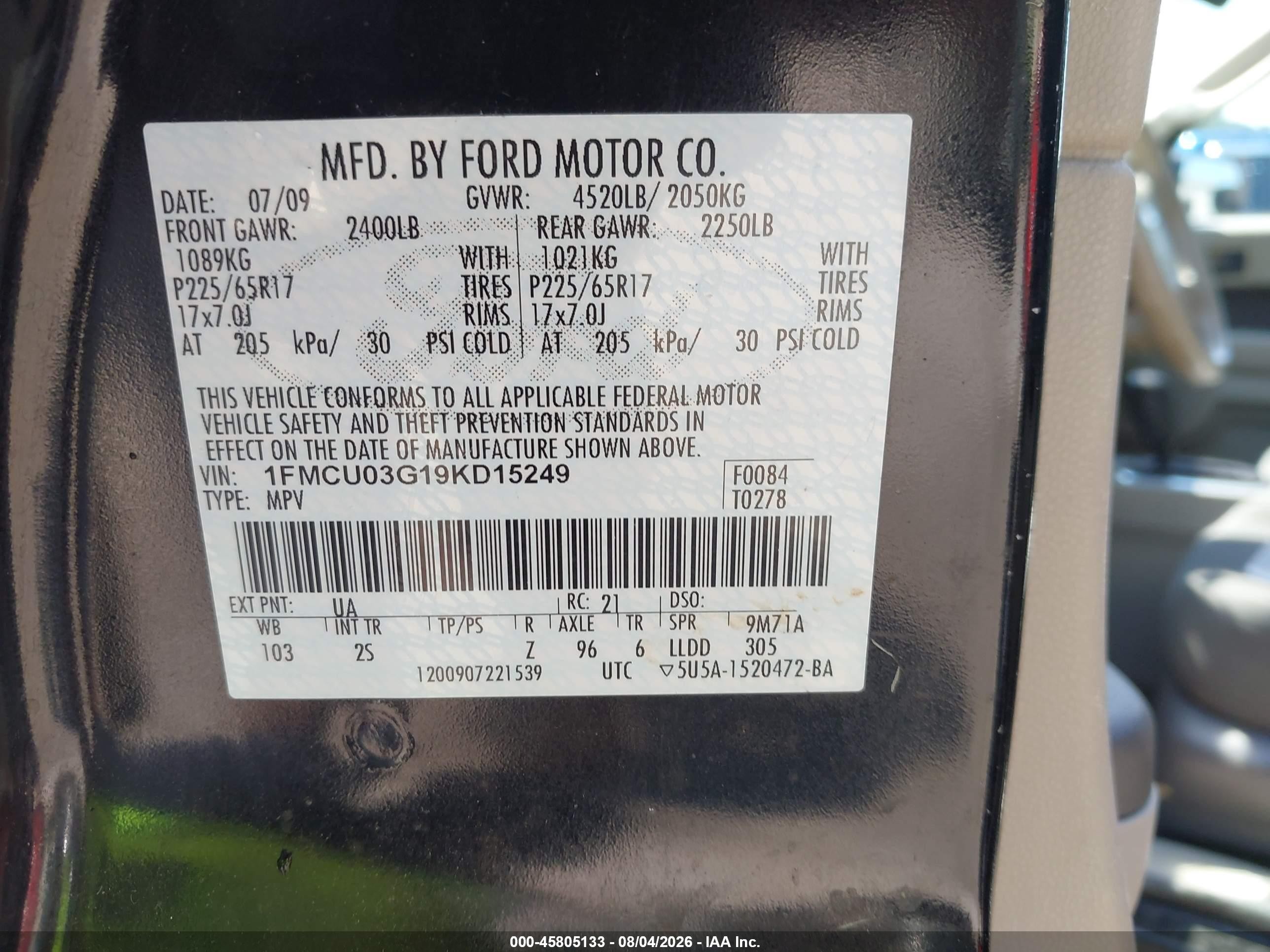 2009 Ford Escape Xlt Черный vin: 1FMCU03G19KD15249