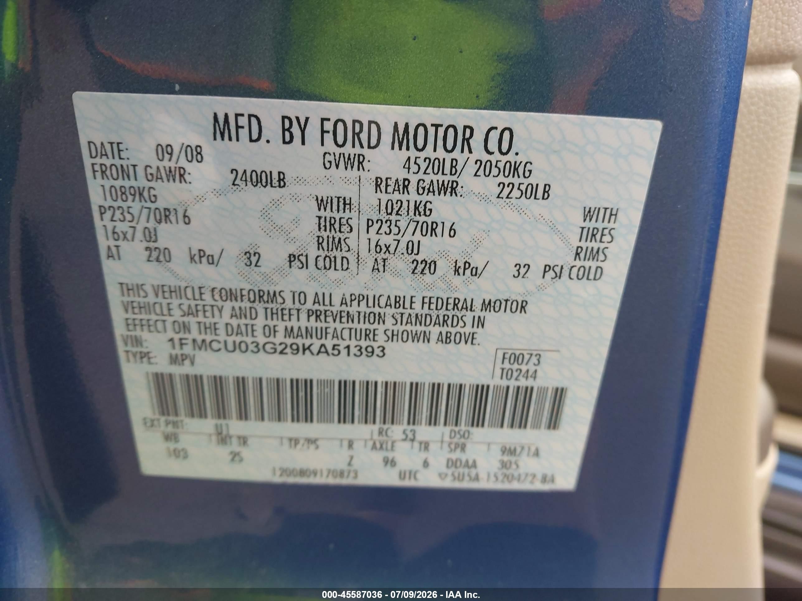 2009 Ford Escape Xlt Blue vin: 1FMCU03G29KA51393