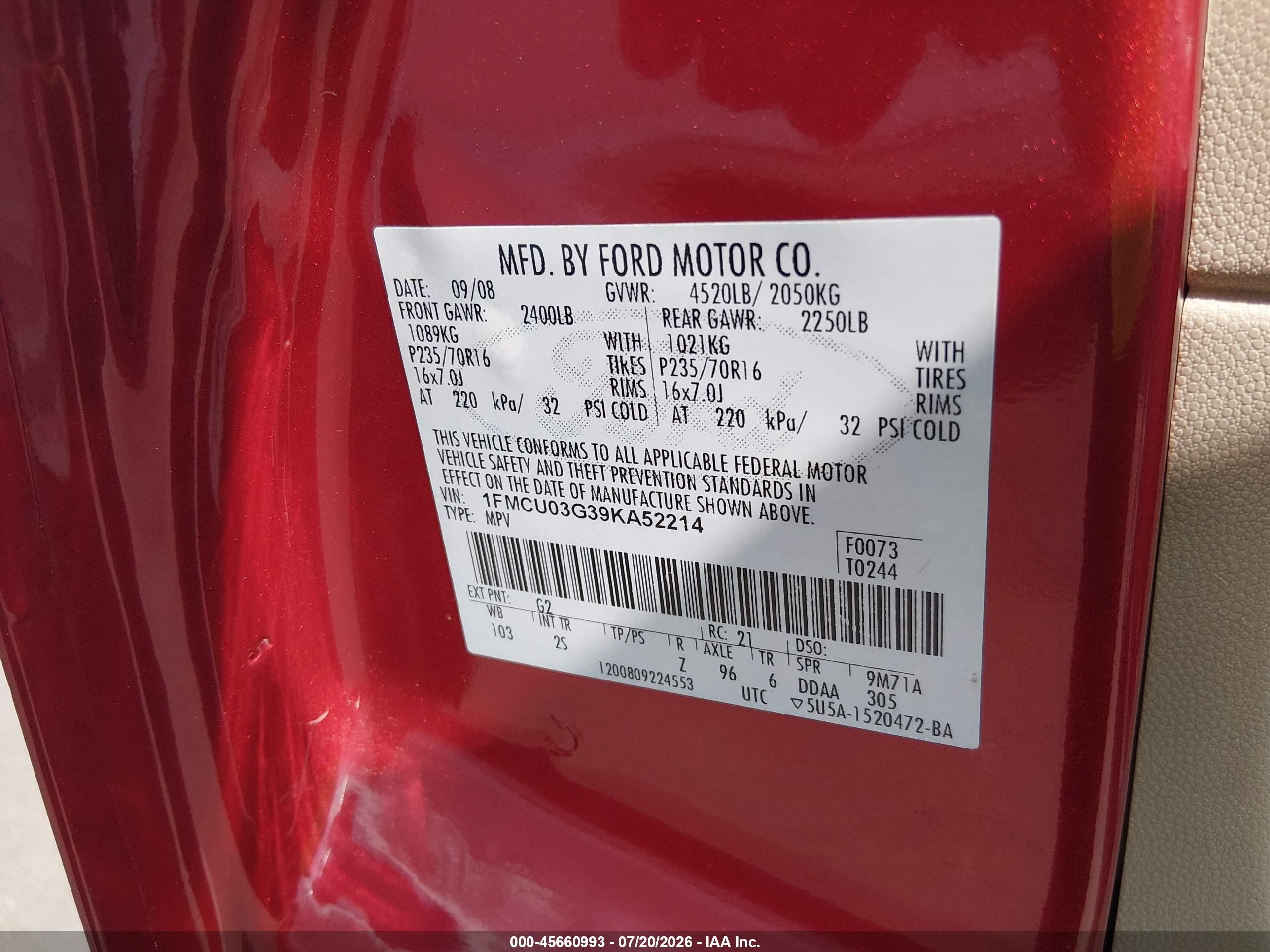 2009 Ford Escape Xlt Red vin: 1FMCU03G39KA52214