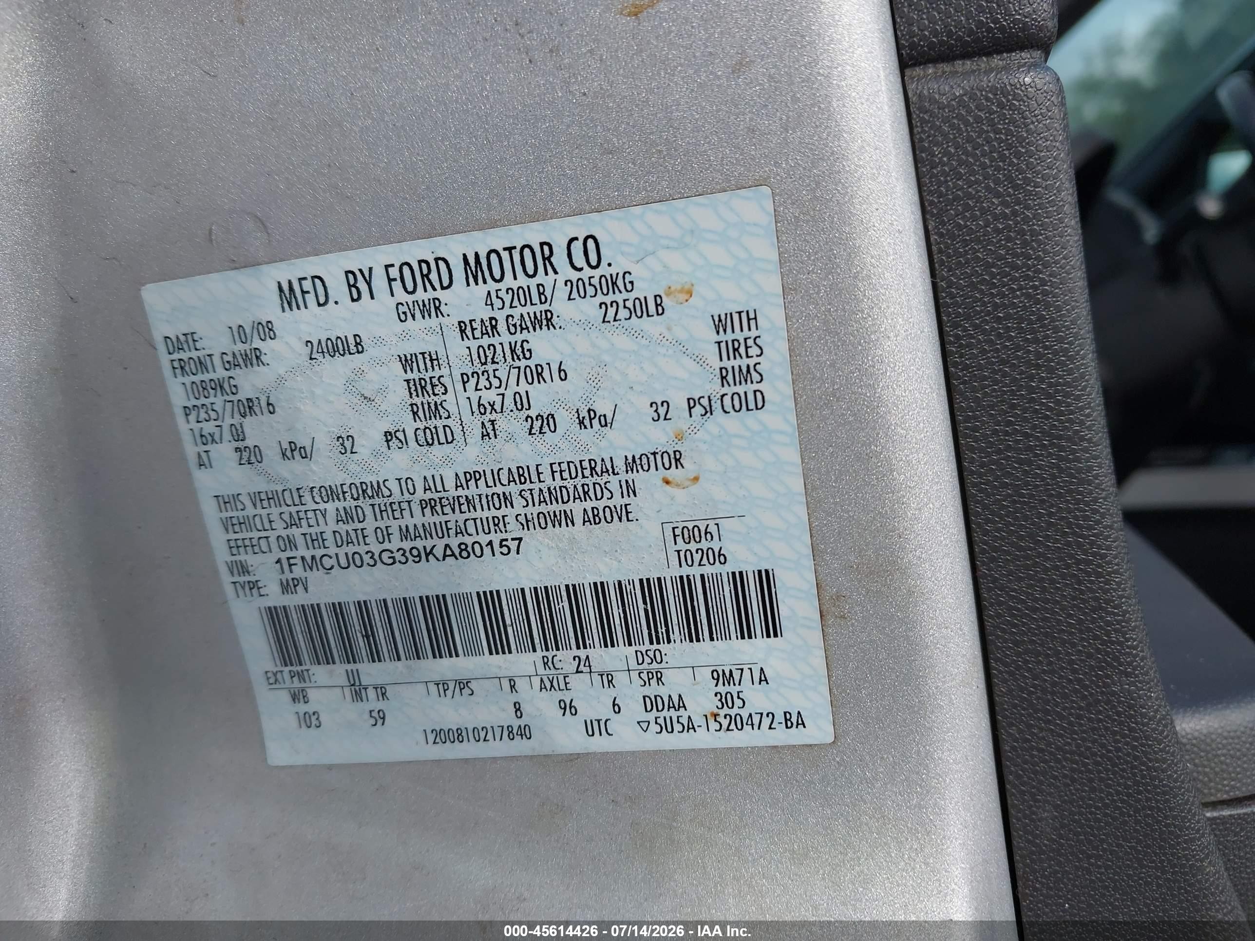 2009 Ford Escape Xlt Silver vin: 1FMCU03G39KA80157