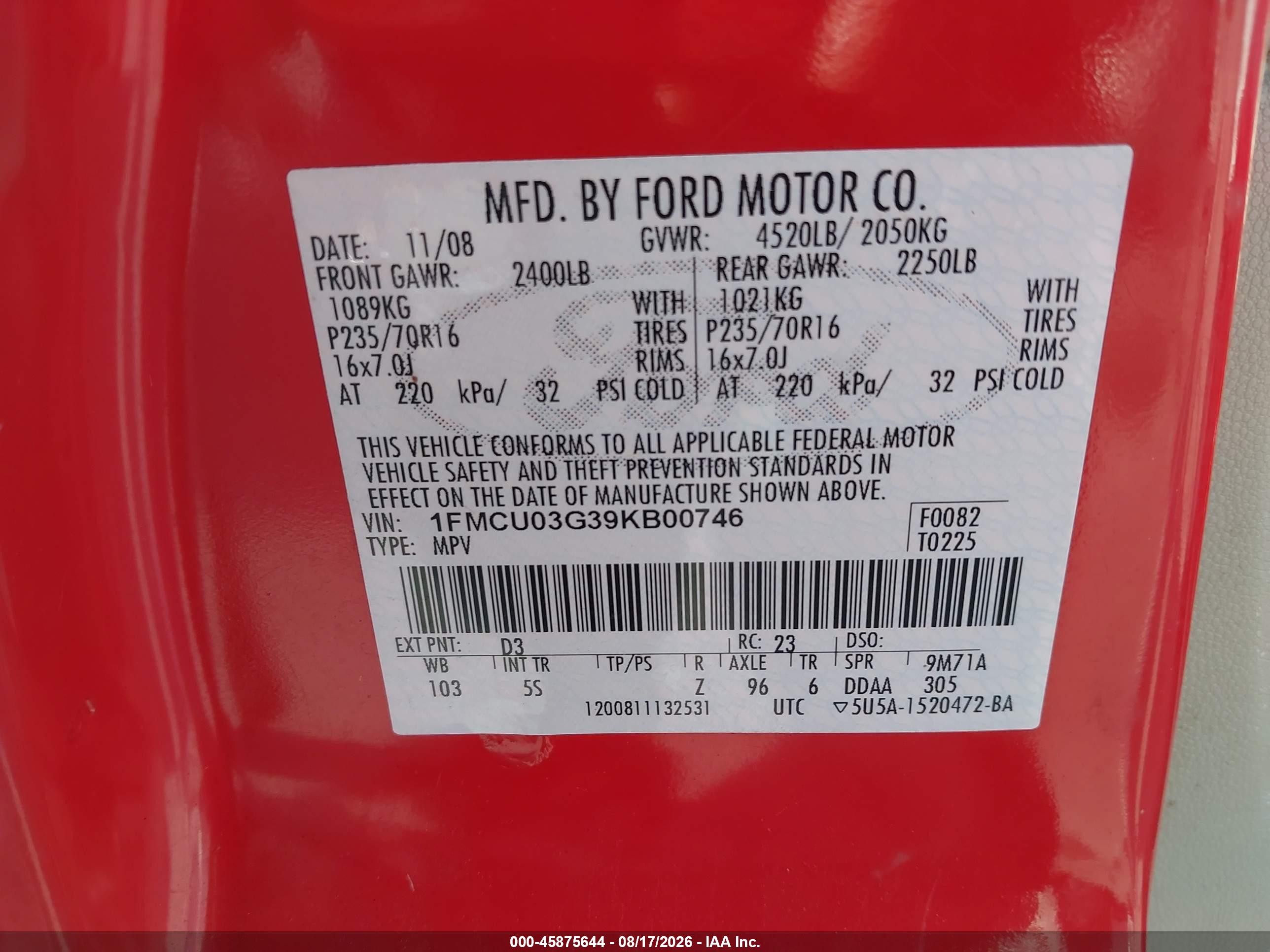 2009 Ford Escape Xlt Red vin: 1FMCU03G39KB00746