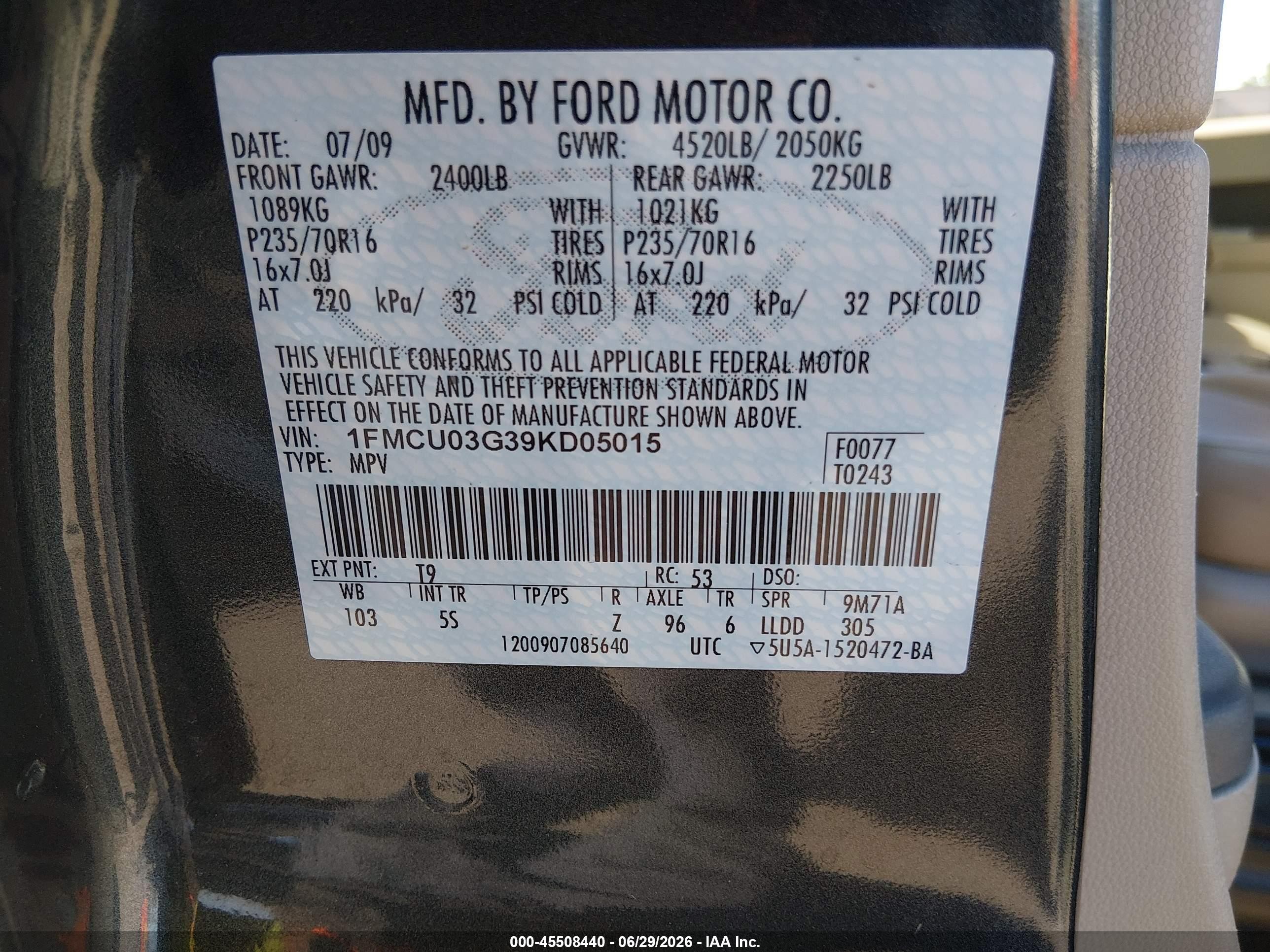 2009 Ford Escape Xlt Gray vin: 1FMCU03G39KD05015
