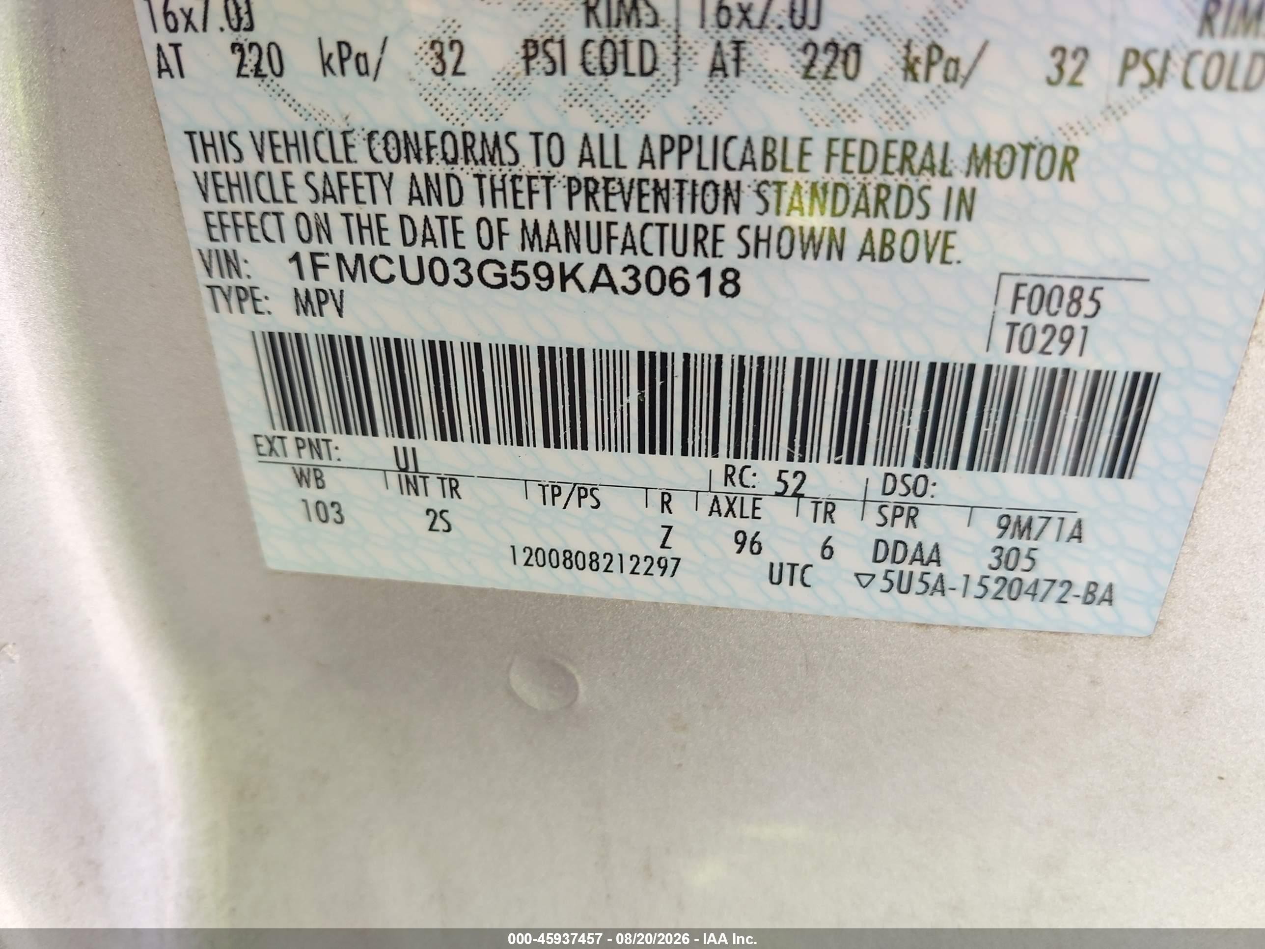 2009 Ford Escape Xlt White vin: 1FMCU03G59KA30618