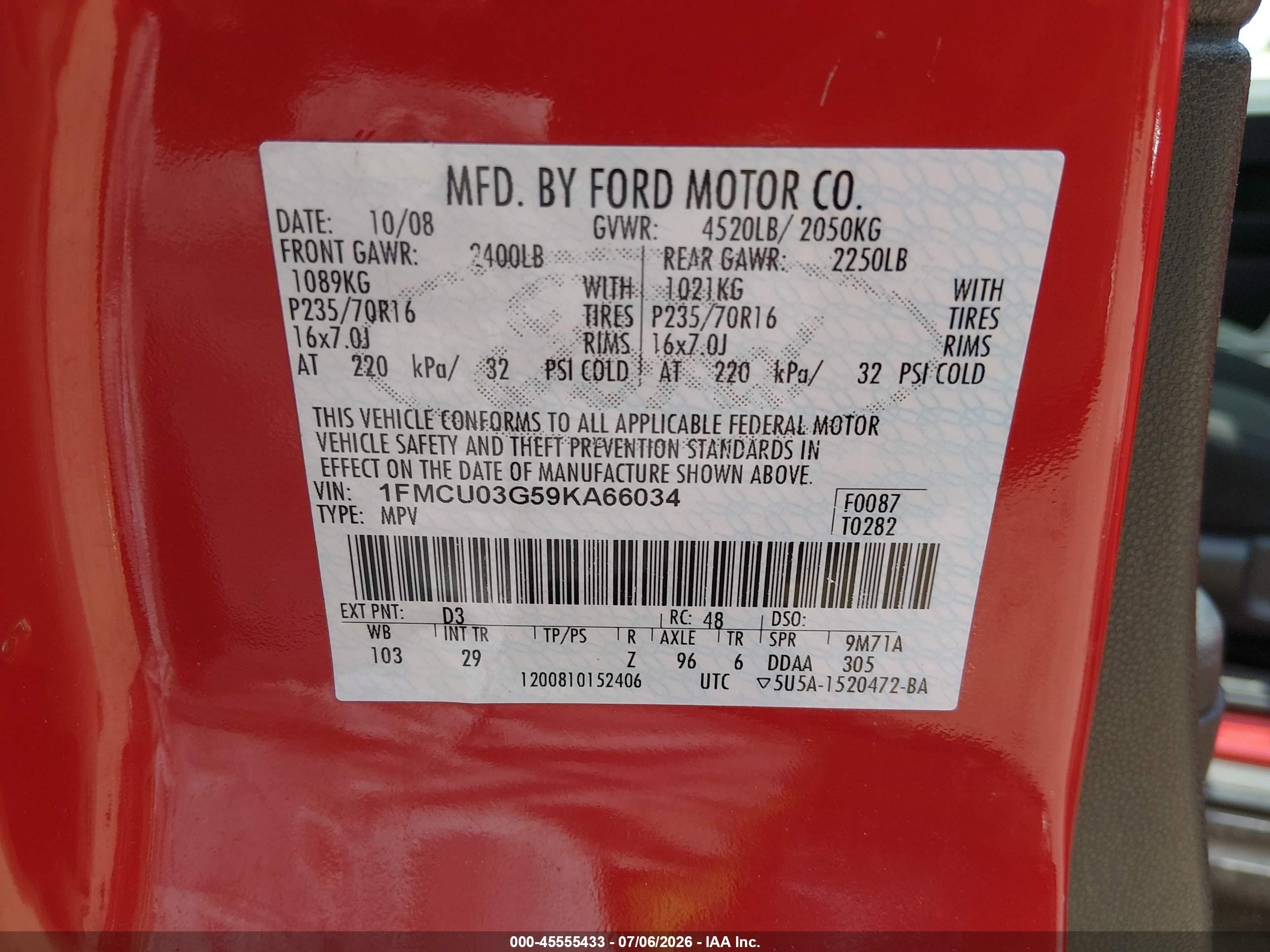 2009 Ford Escape Xlt Red vin: 1FMCU03G59KA66034