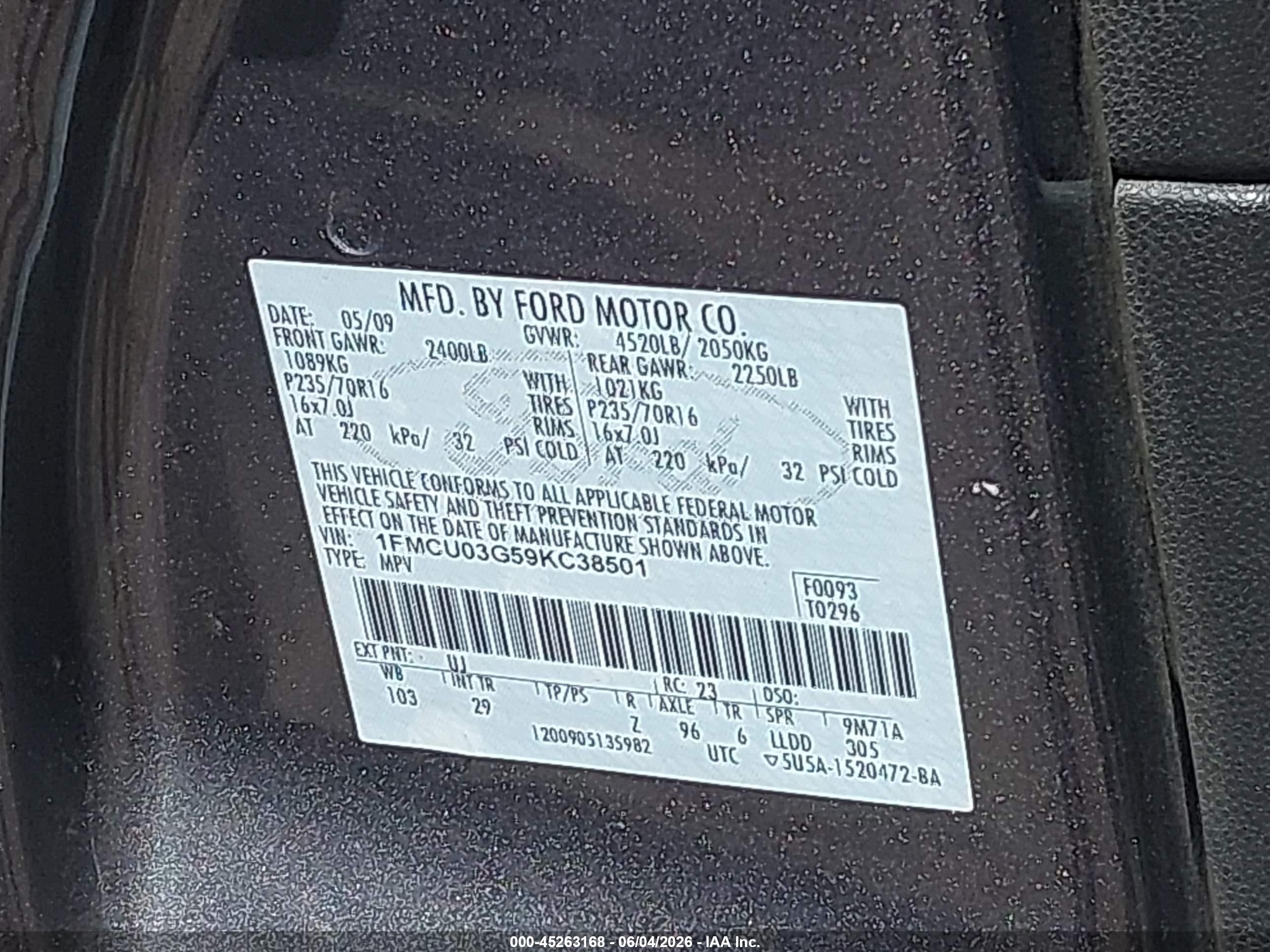 2009 Ford Escape Xlt Gray vin: 1FMCU03G59KC38501