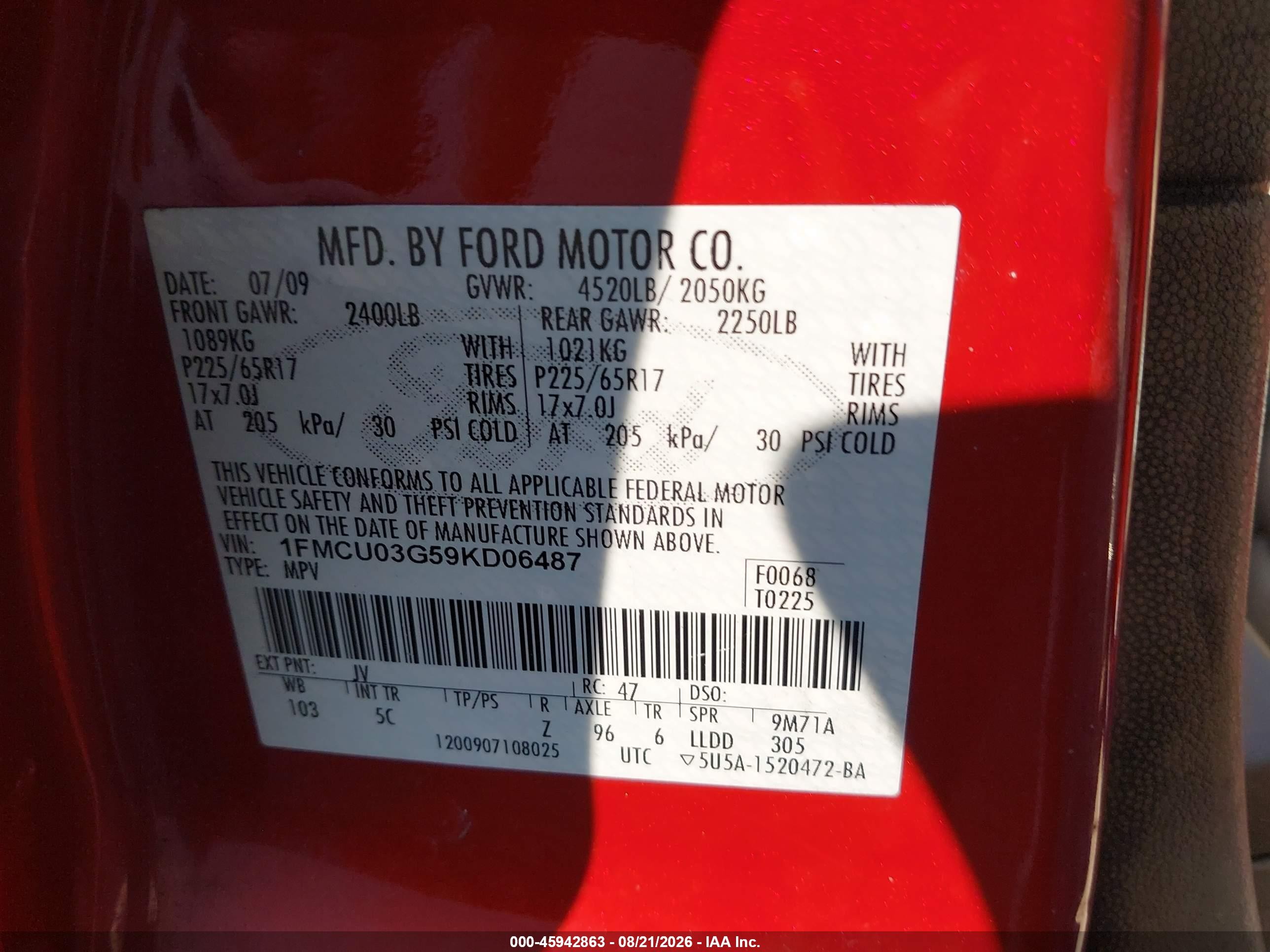 2009 Ford Escape Xlt Red vin: 1FMCU03G59KD06487