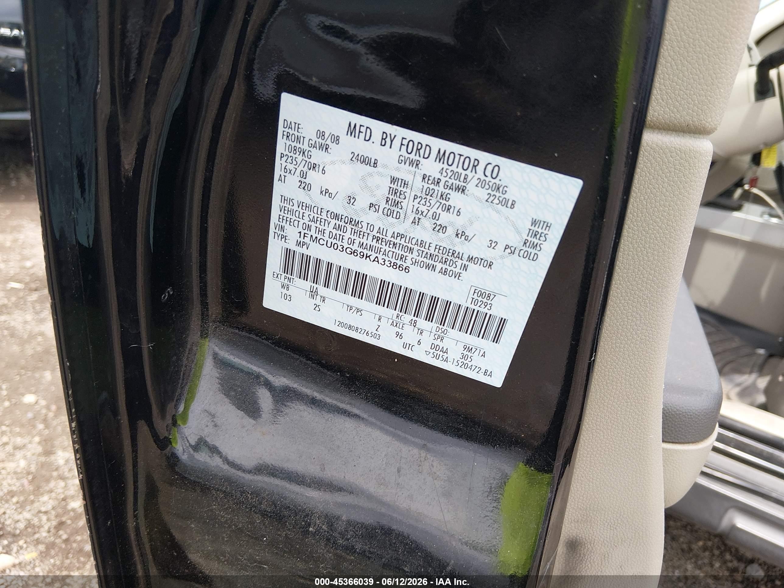 2009 Ford Escape Xlt Black vin: 1FMCU03G69KA33866