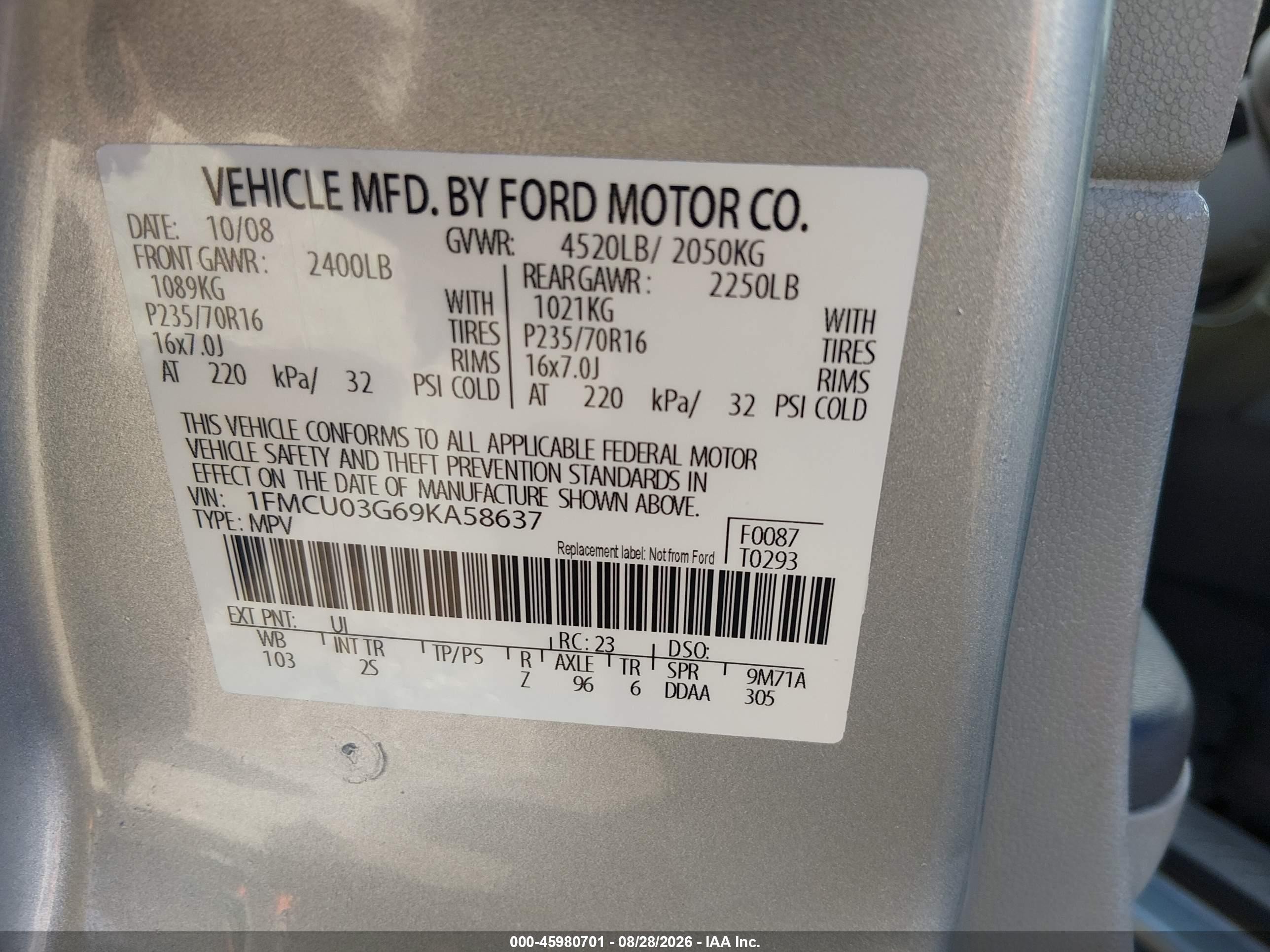 2009 Ford Escape Xlt Silver vin: 1FMCU03G69KA58637