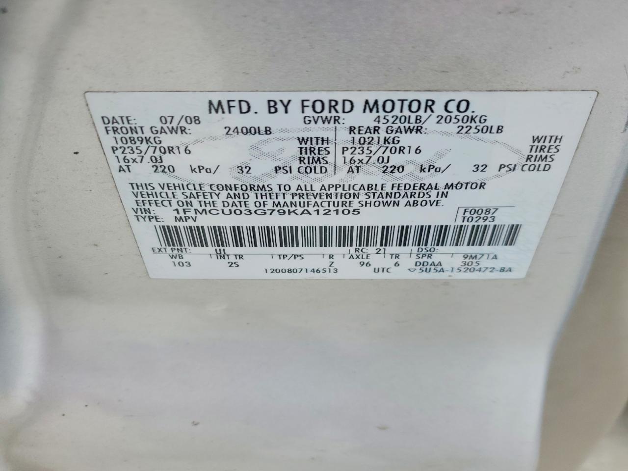 2009 Ford Escape Xlt Серебряный vin: 1FMCU03G79KA12105