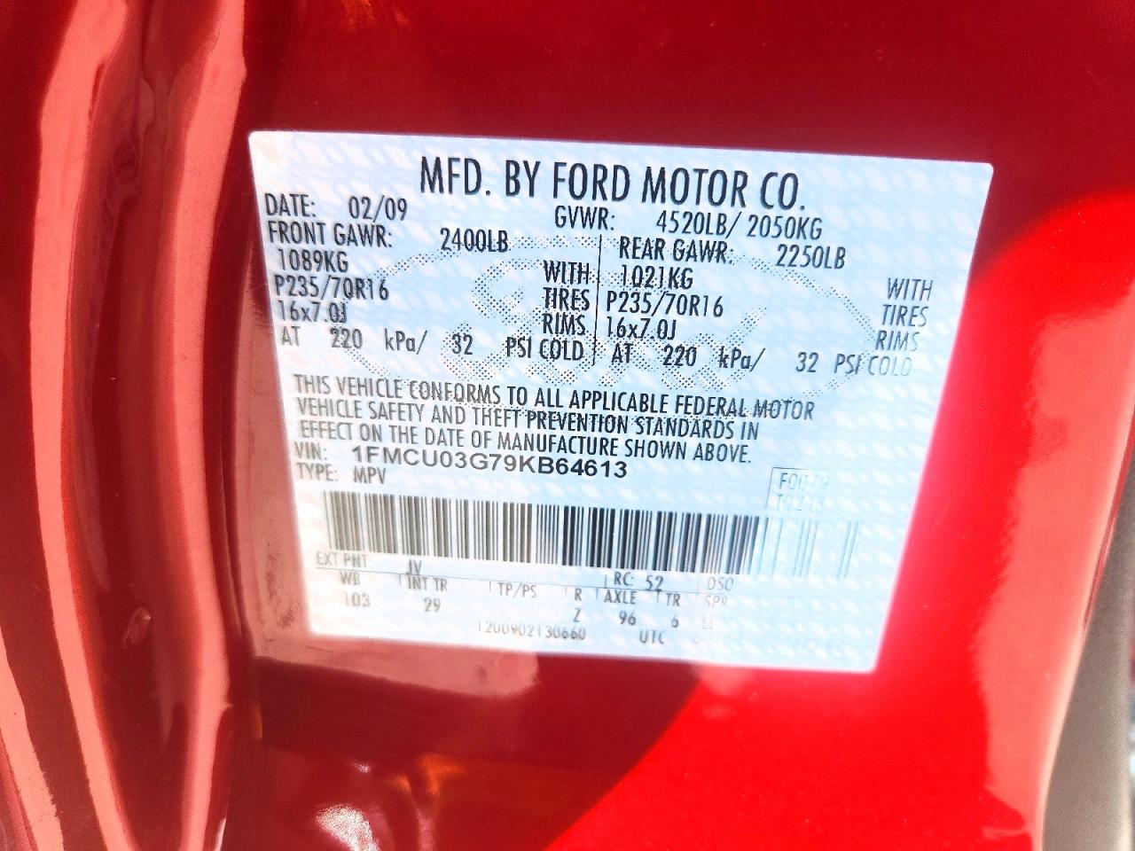 2009 Ford Escape Xlt Red vin: 1FMCU03G79KB64613