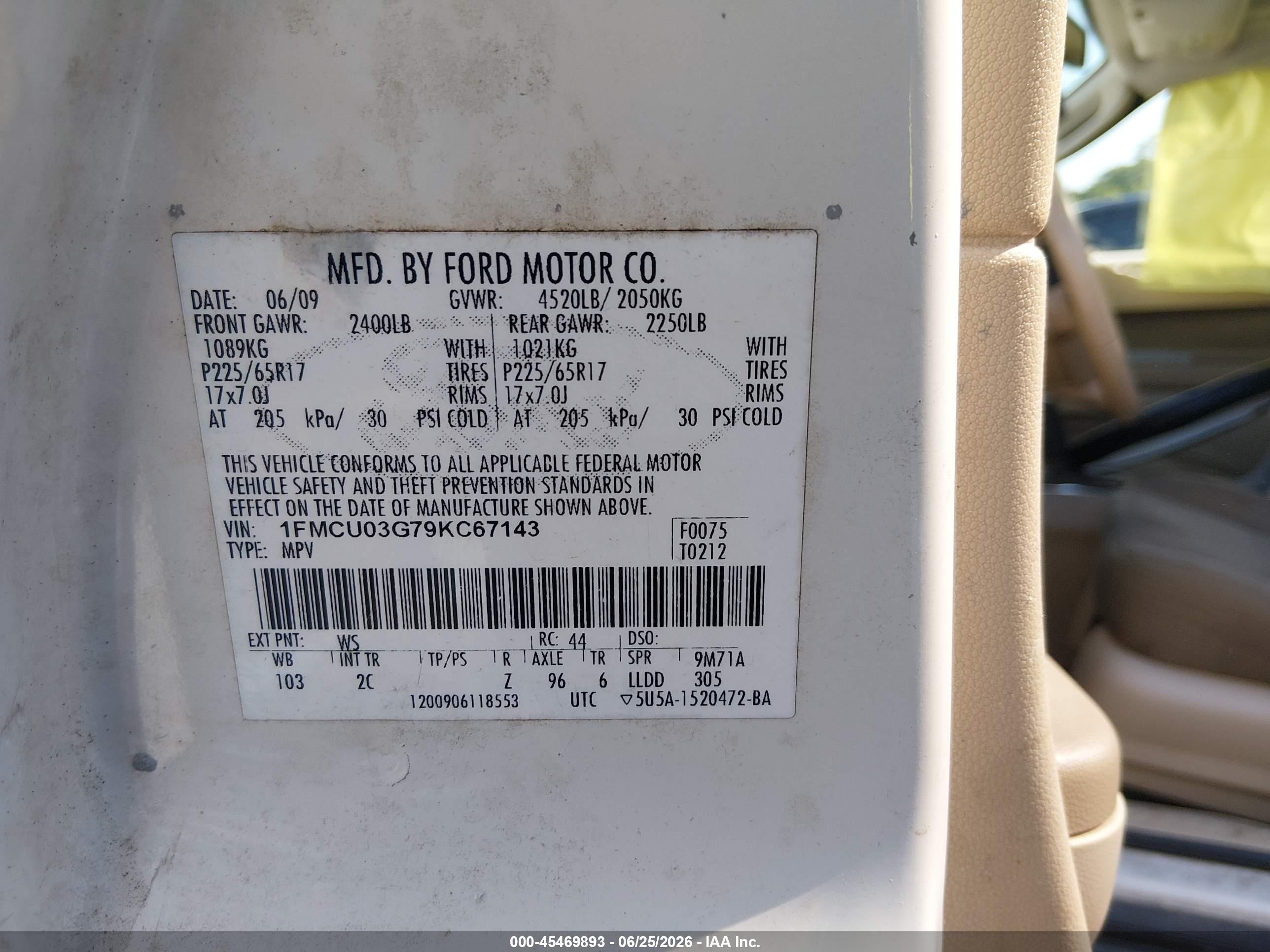 2009 Ford Escape Xlt White vin: 1FMCU03G79KC67143