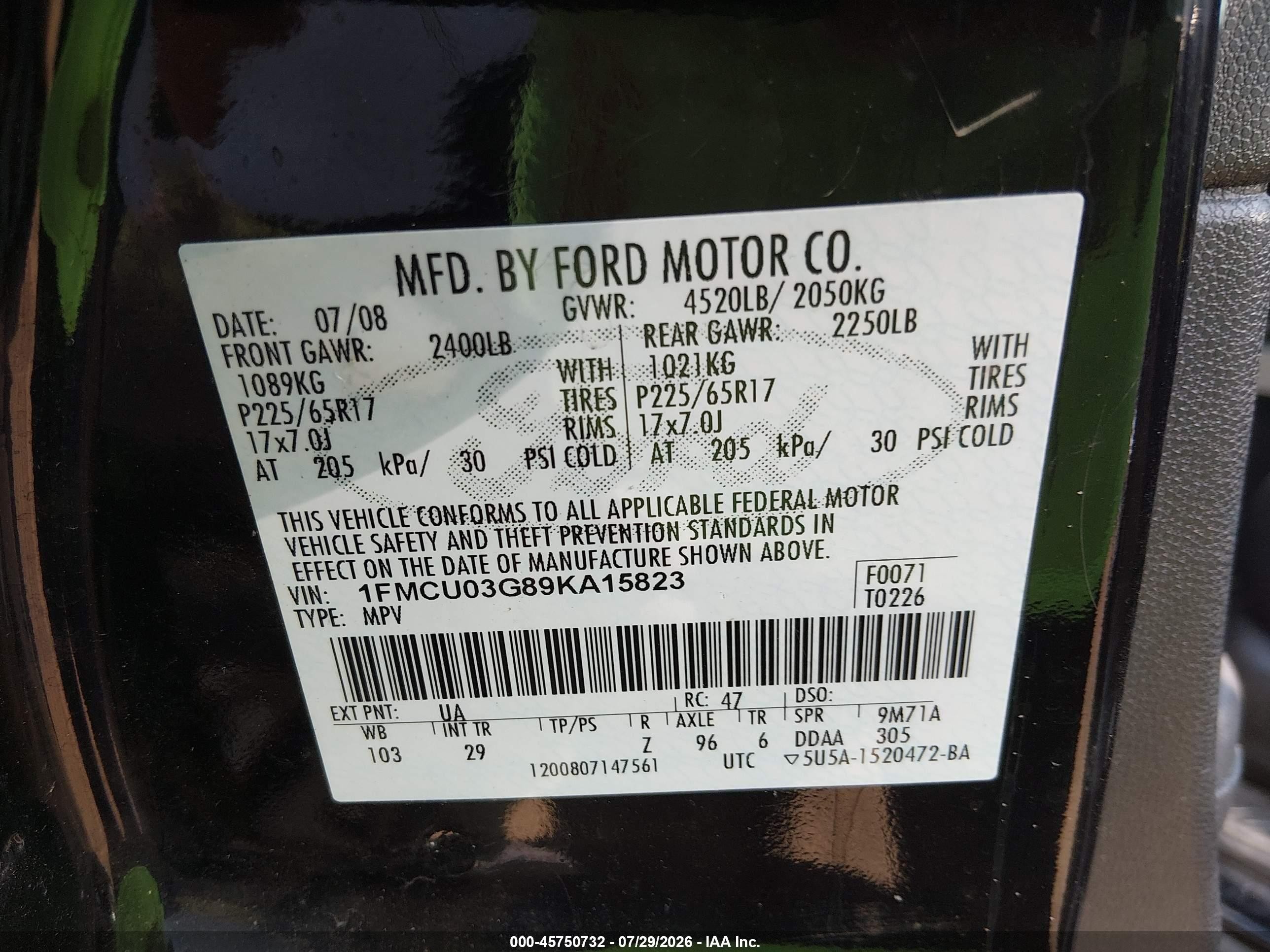 2009 Ford Escape Xlt Black vin: 1FMCU03G89KA15823