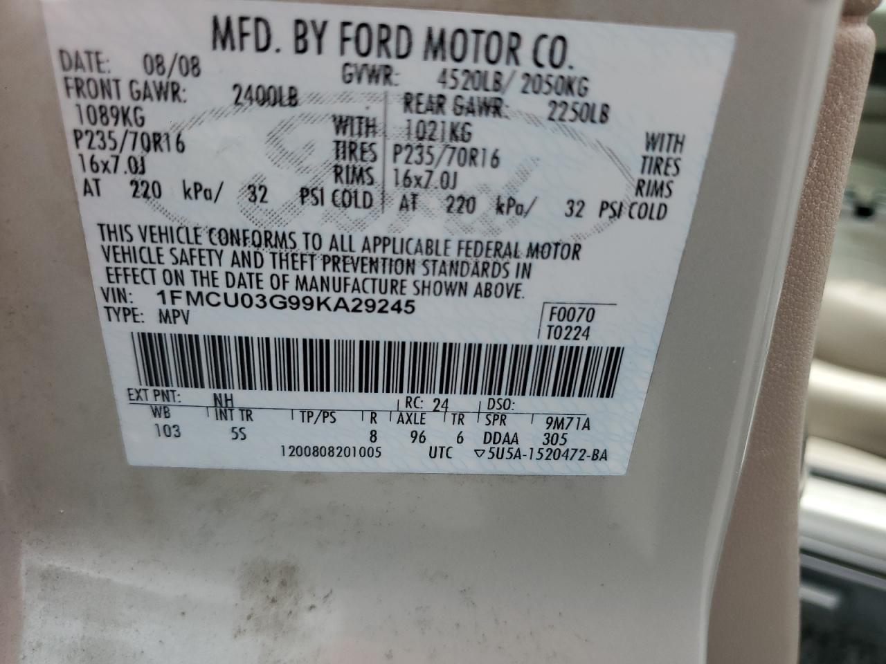 2009 Ford Escape Xlt Gold vin: 1FMCU03G99KA29245