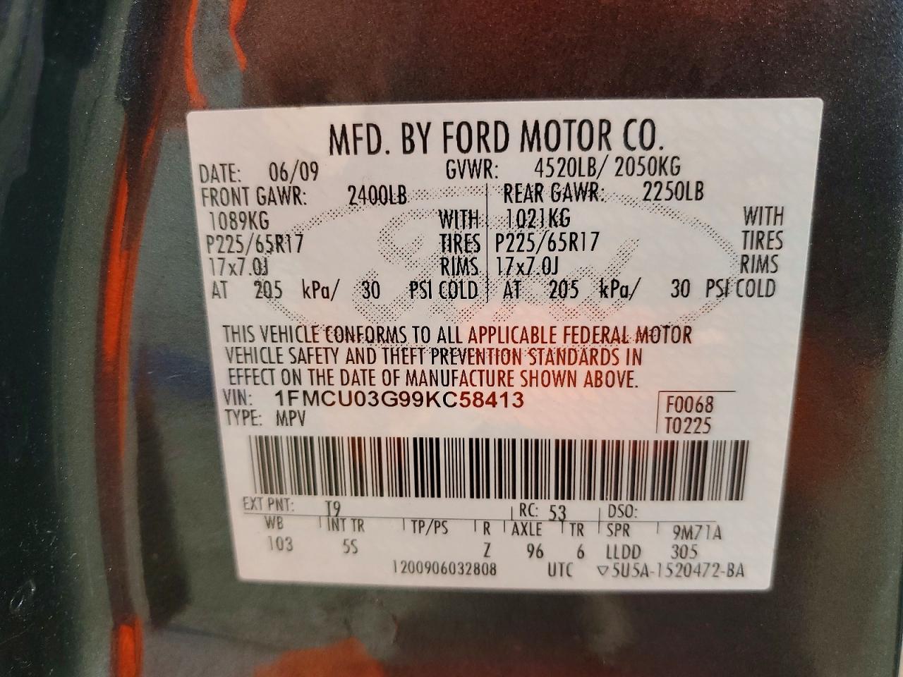 2009 Ford Escape Silver vin: 1FMCU03G99KC58413
