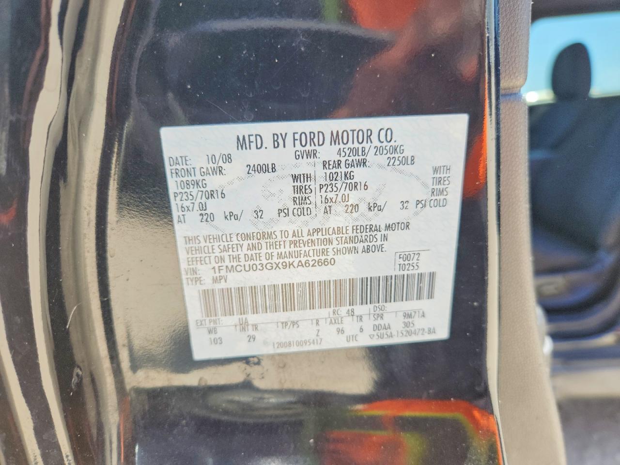 2009 Ford Escape Xlt Black vin: 1FMCU03GX9KA62660