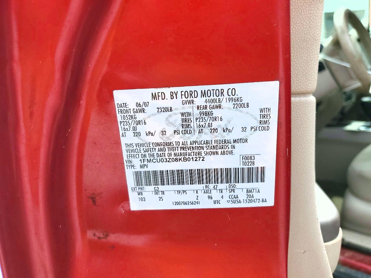 2008 Ford Escape Xlt Red vin: 1FMCU03Z08KB01272