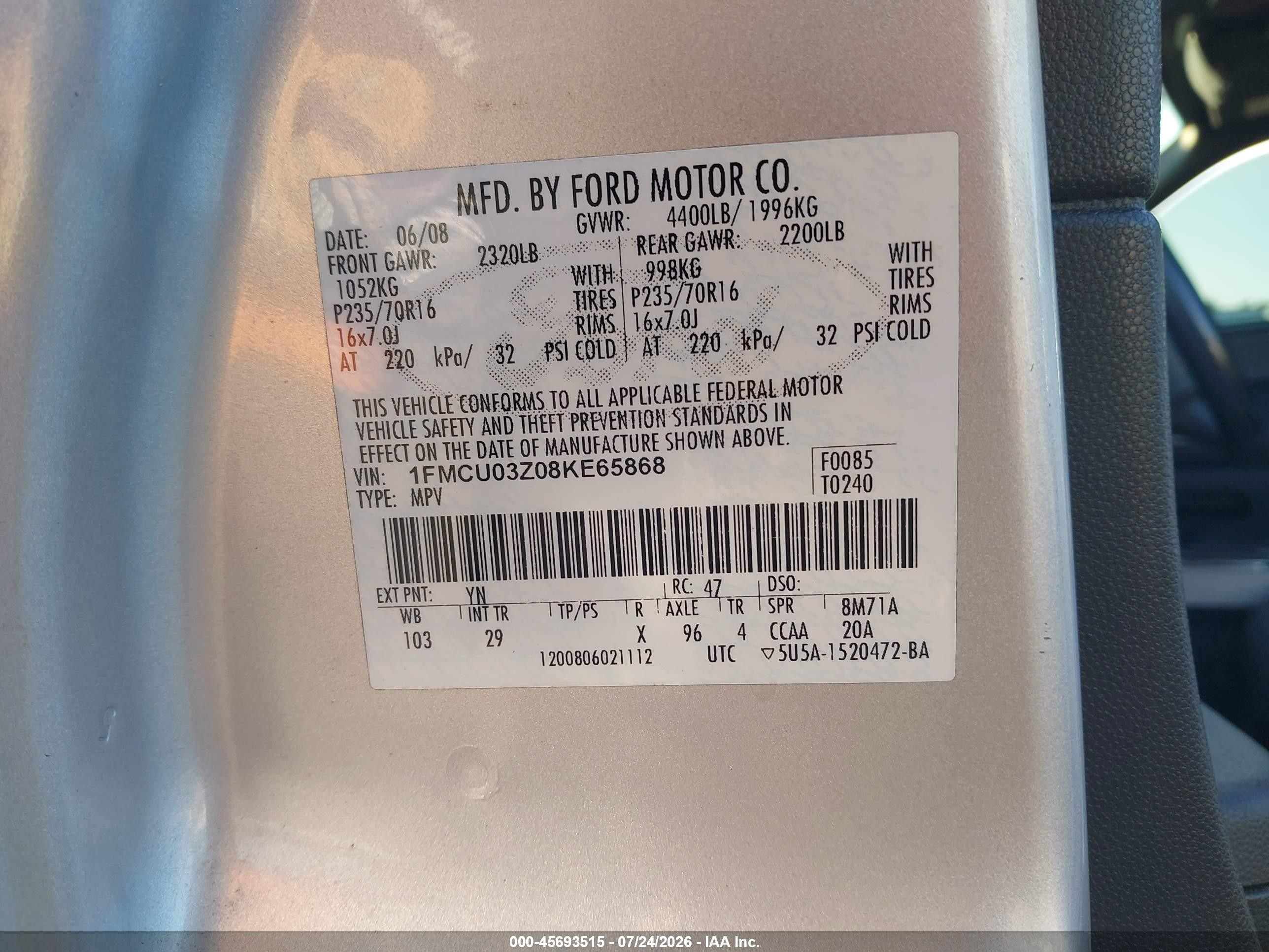 2008 Ford Escape Xlt Silver vin: 1FMCU03Z08KE65868
