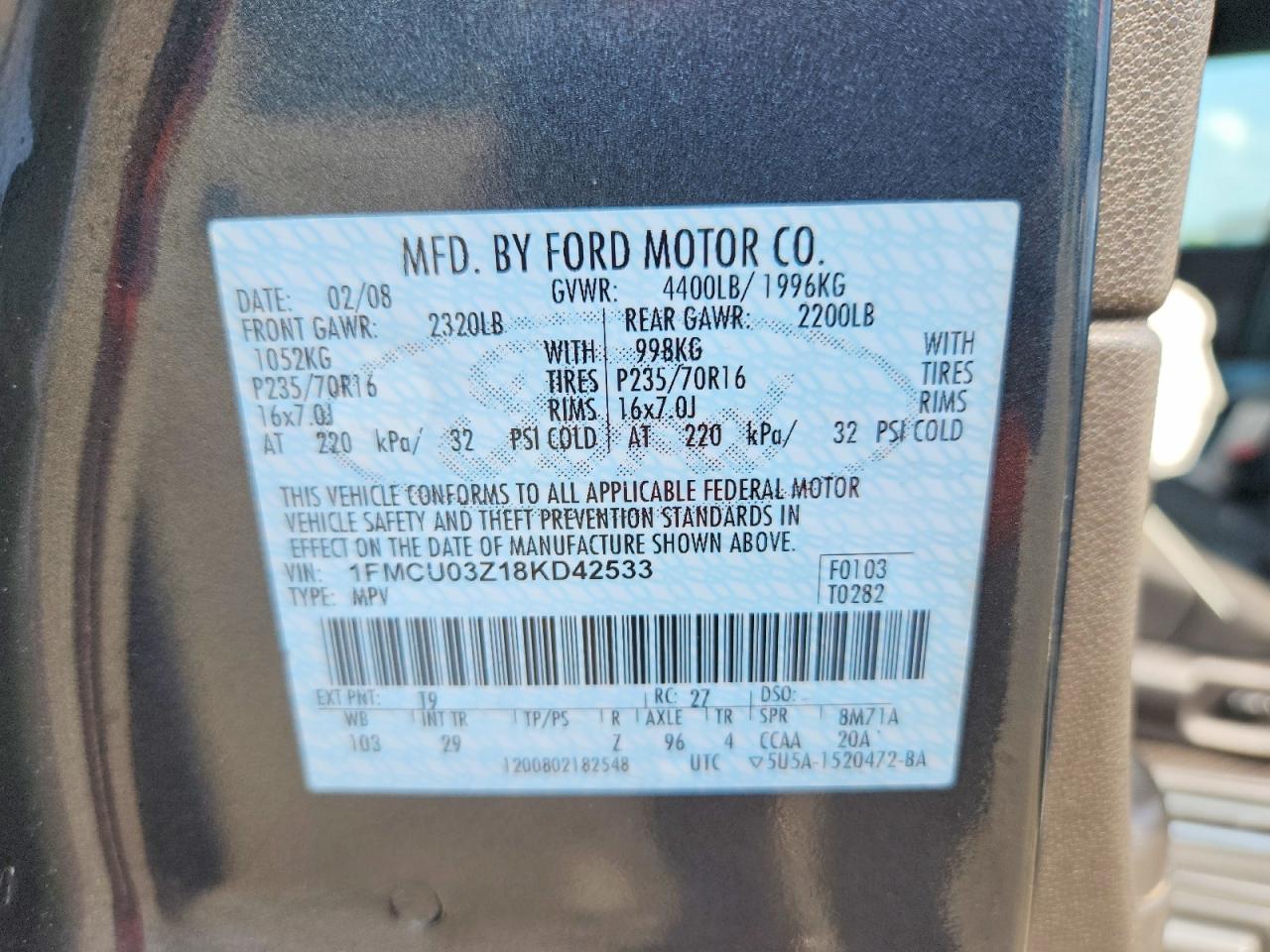 2008 Ford Escape Xlt Gray vin: 1FMCU03Z18KD42533