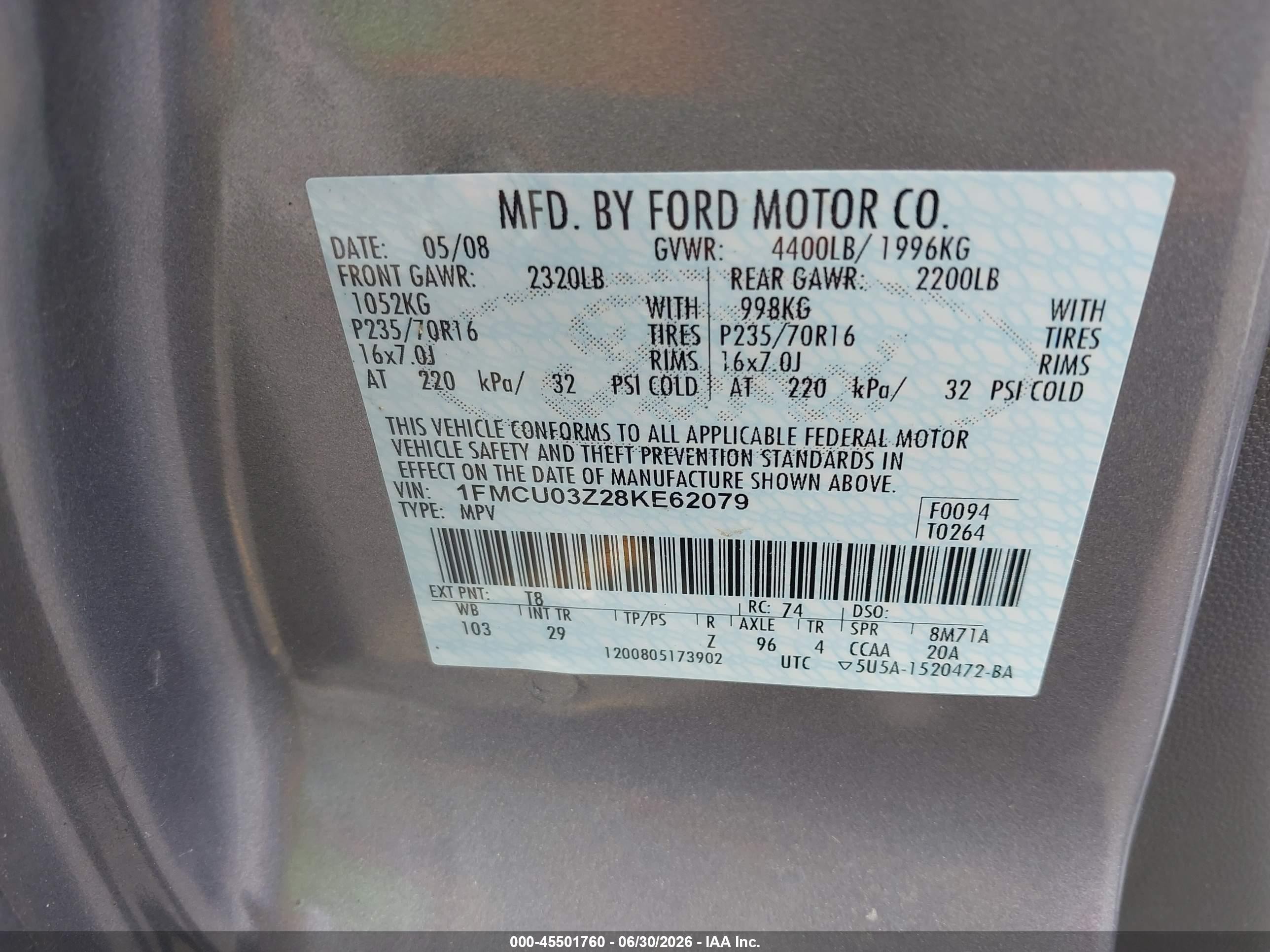 2008 Ford Escape Xlt Gray vin: 1FMCU03Z28KE62079