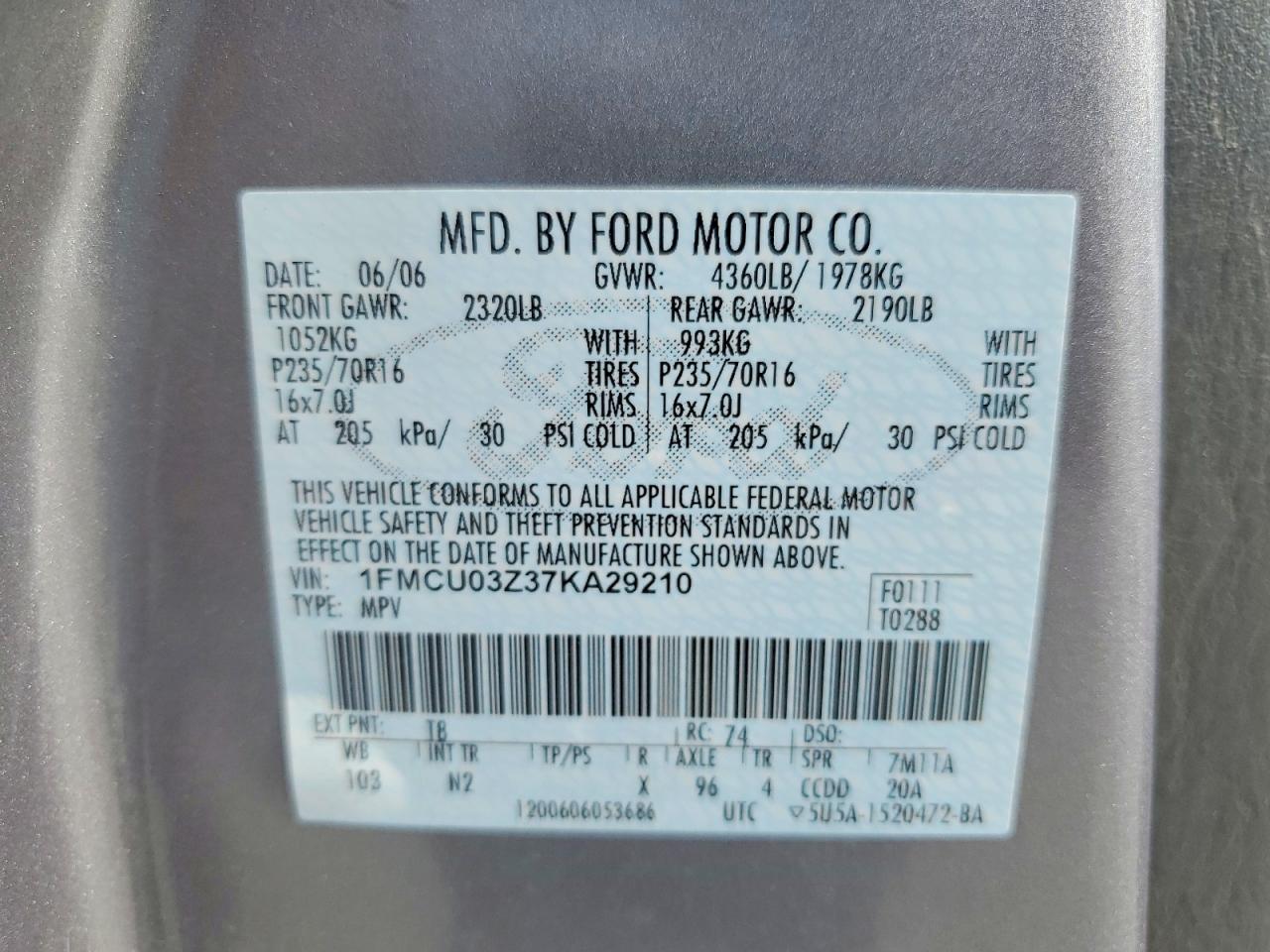 2007 Ford Escape Xlt Gray vin: 1FMCU03Z37KA29210