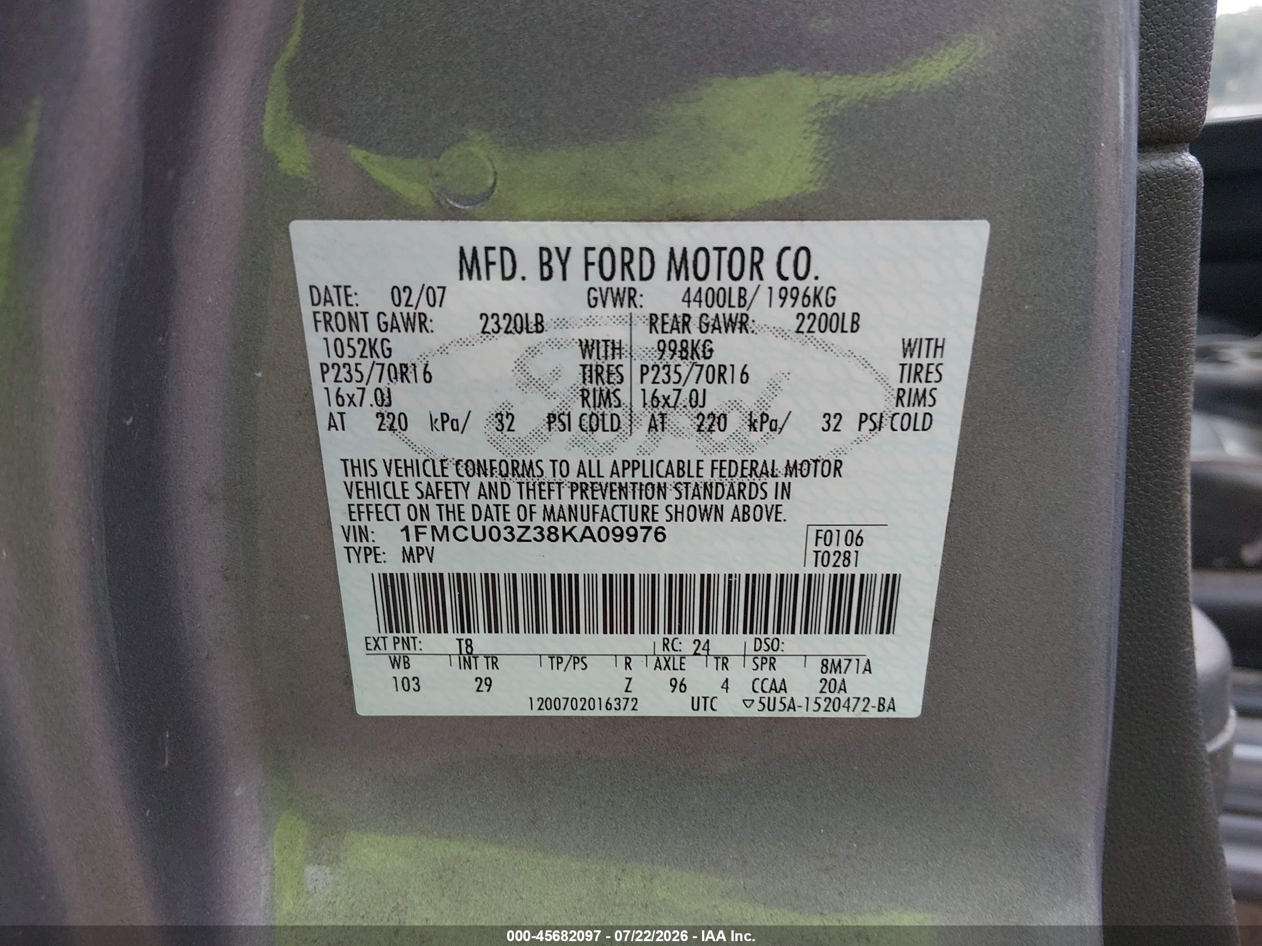 2008 Ford Escape Xlt Серебряный vin: 1FMCU03Z38KA09976