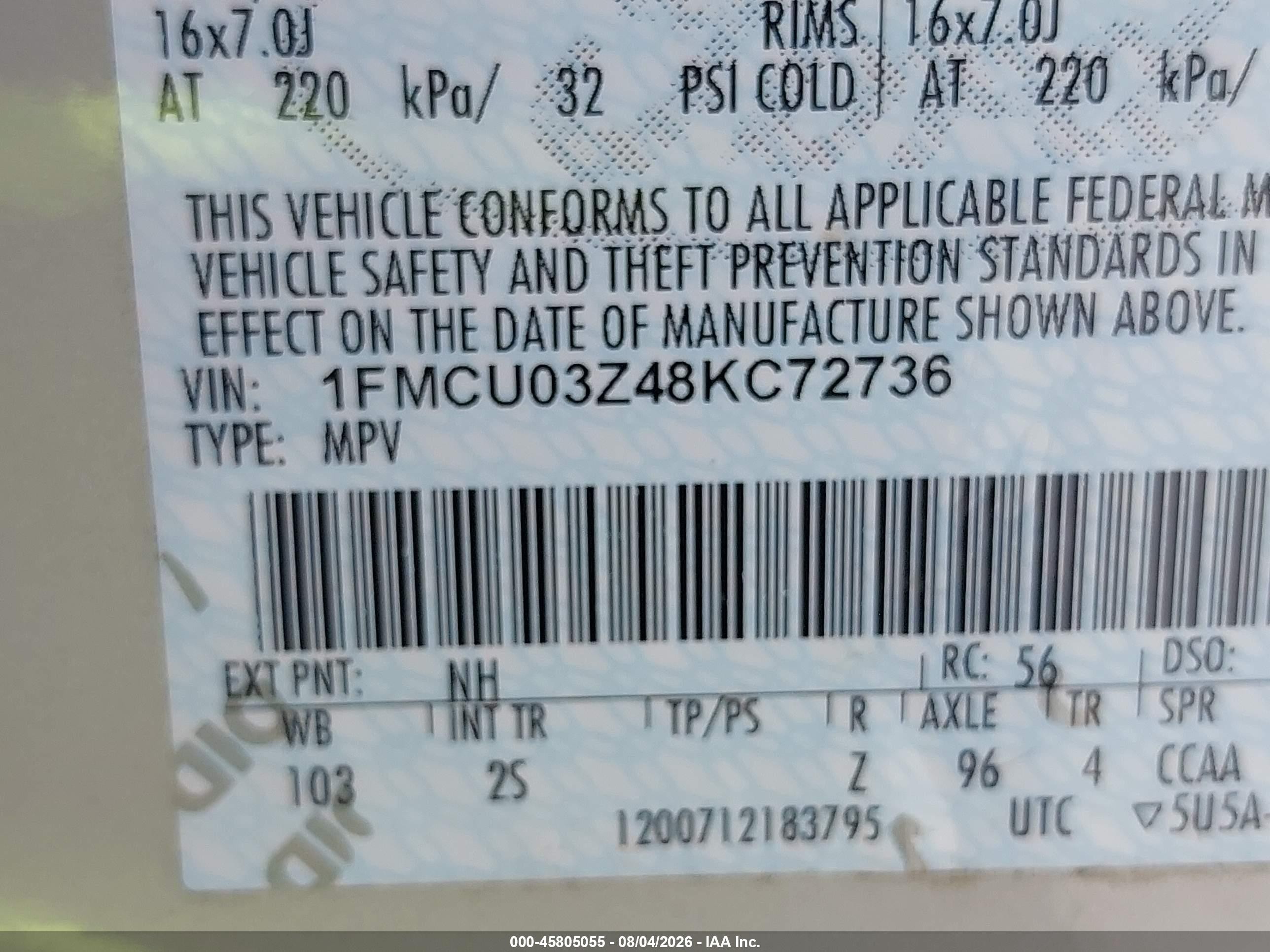 2008 Ford Escape Xlt Champagne vin: 1FMCU03Z48KC72736