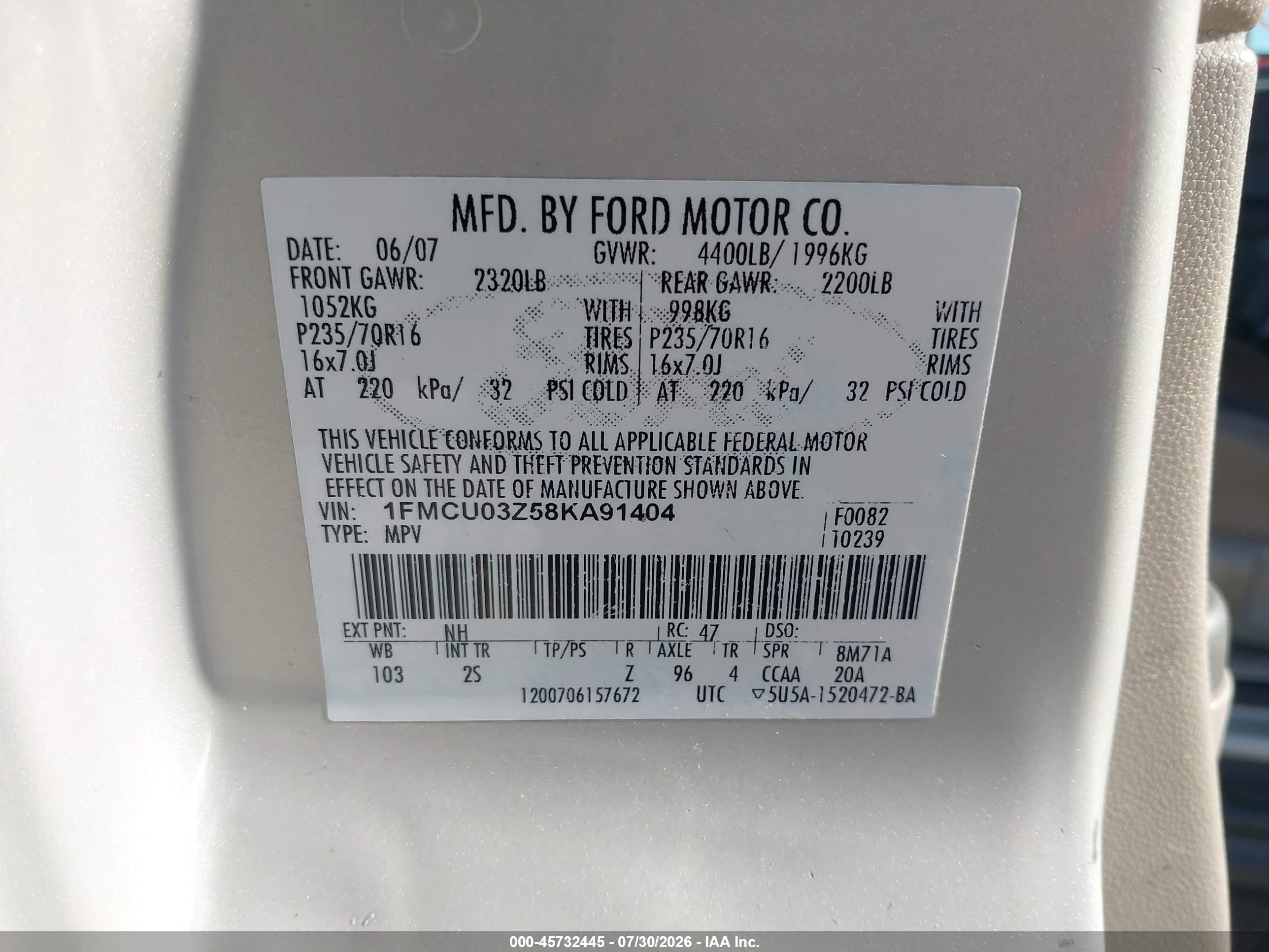 2008 Ford Escape Xlt Gold vin: 1FMCU03Z58KA91404