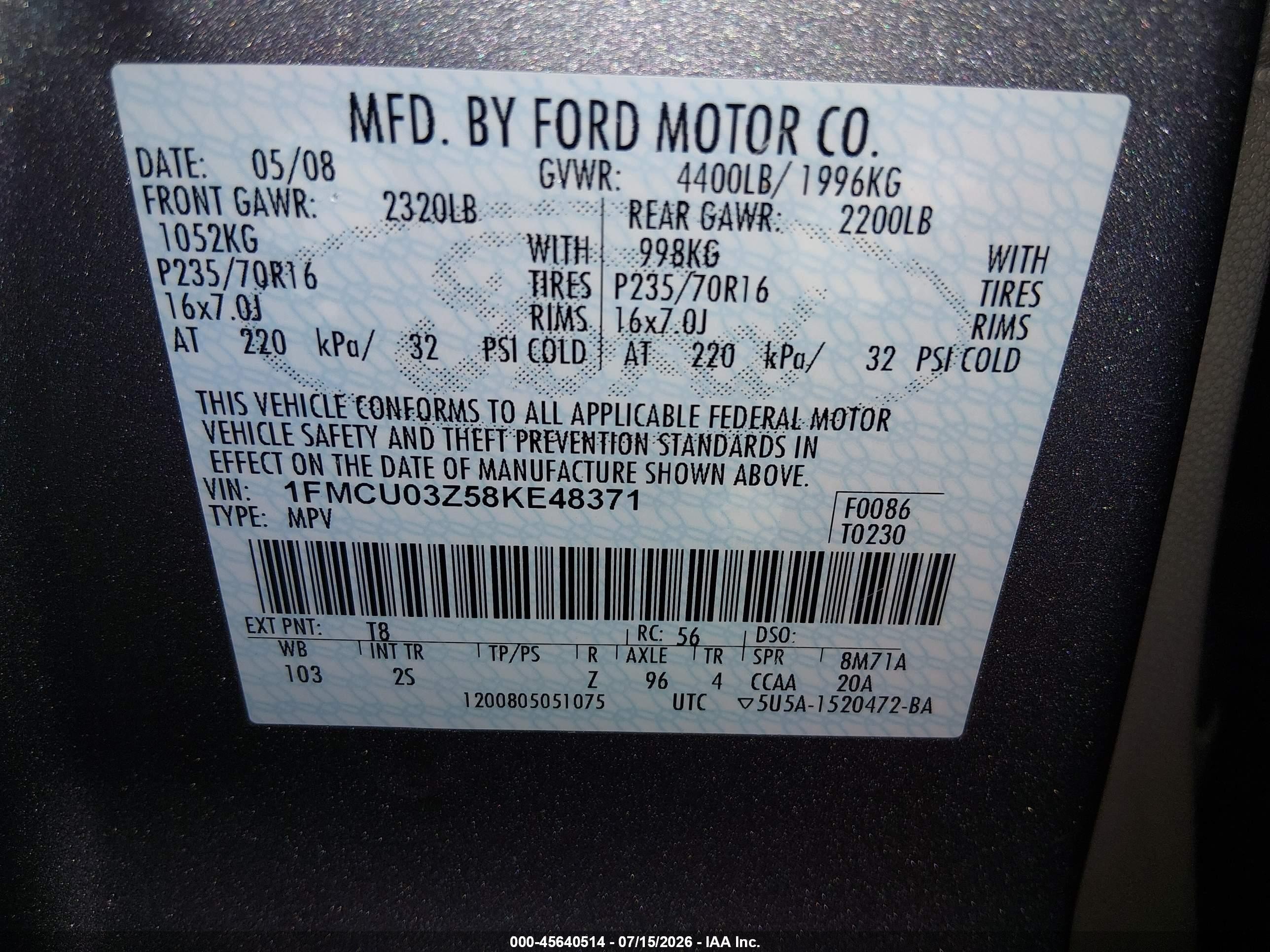2008 Ford Escape Xlt Silver vin: 1FMCU03Z58KE48371