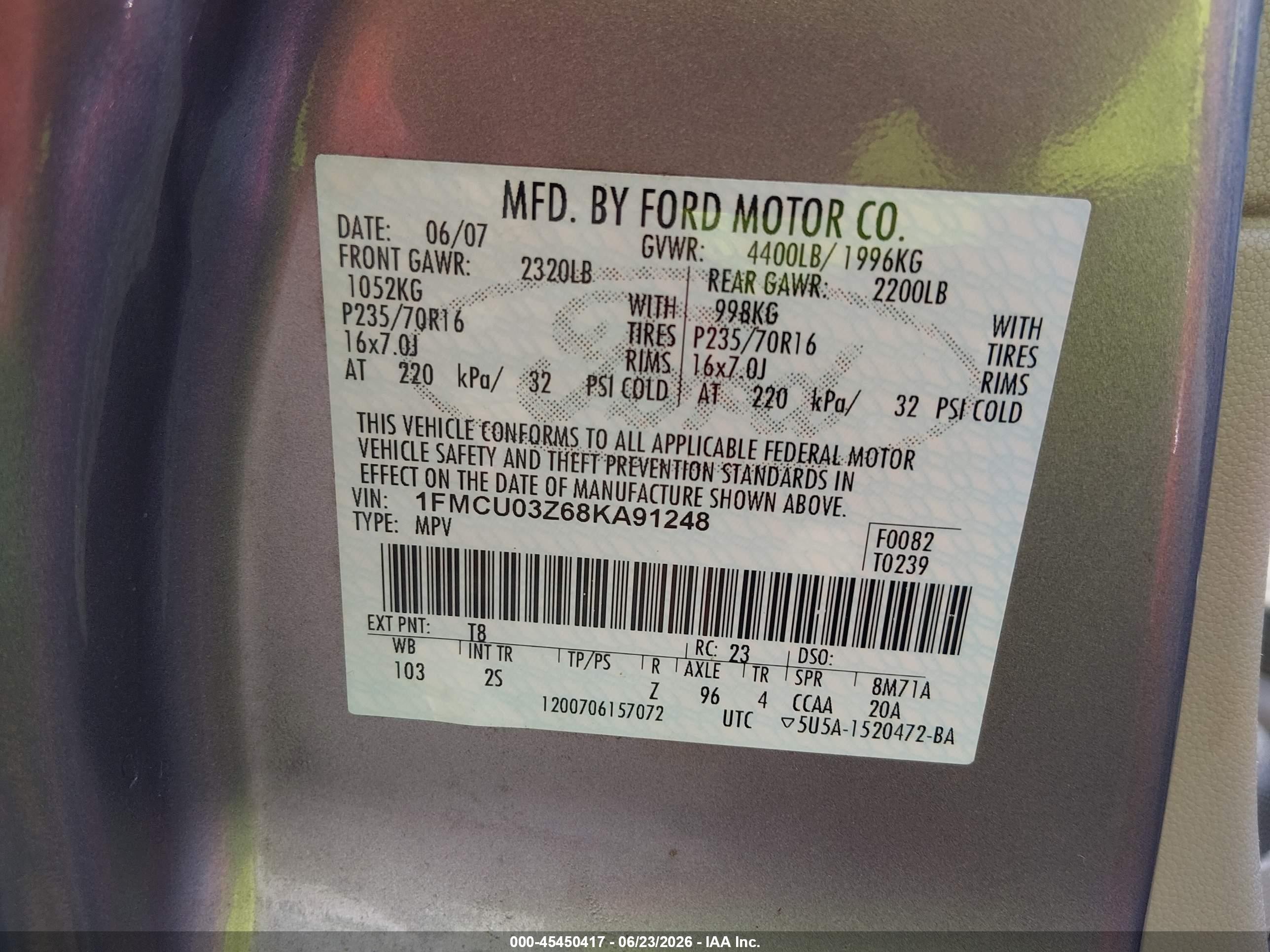 2008 Ford Escape Xlt Blue vin: 1FMCU03Z68KA91248