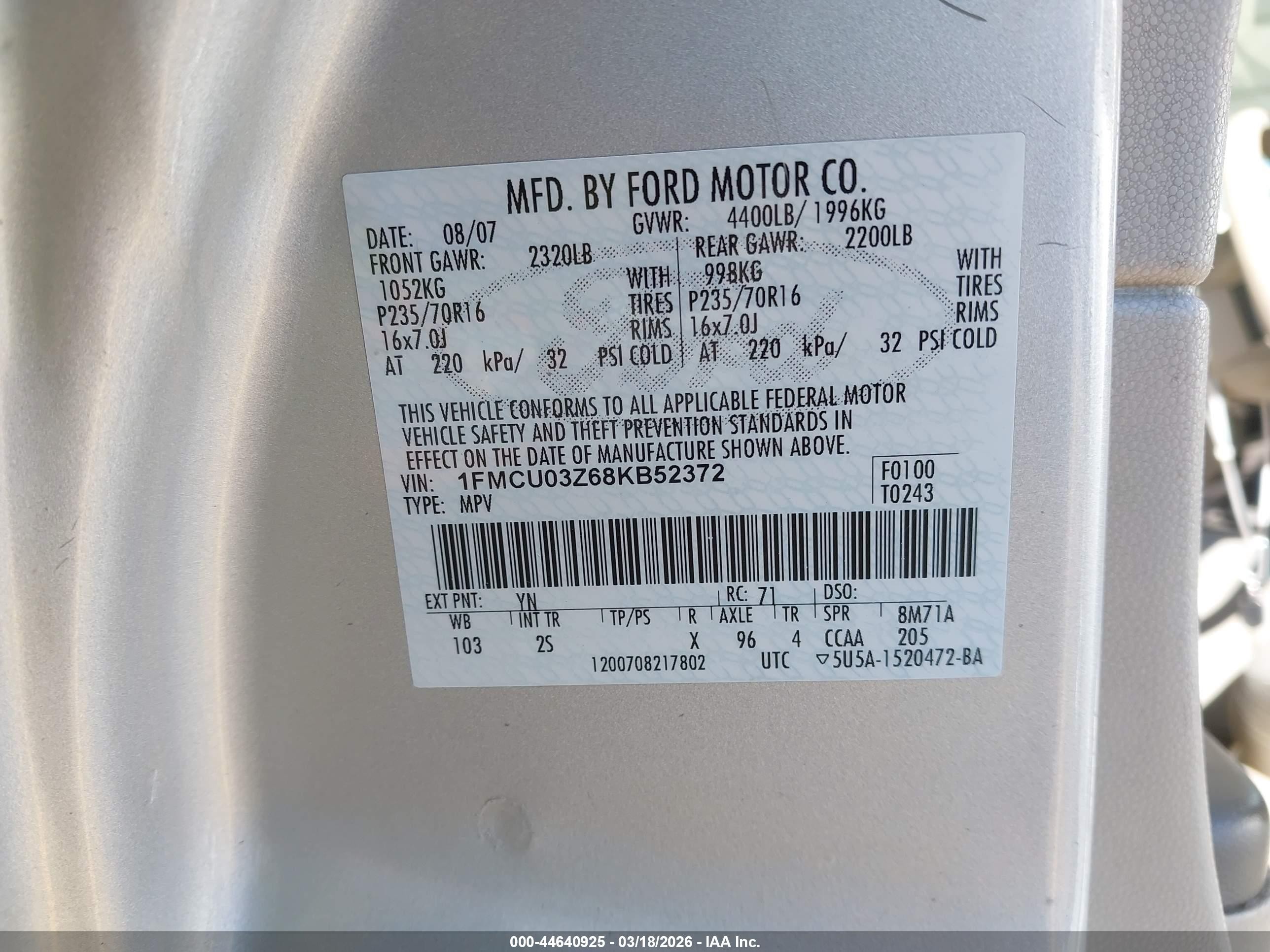 2008 Ford Escape Xlt Gray vin: 1FMCU03Z68KB52372