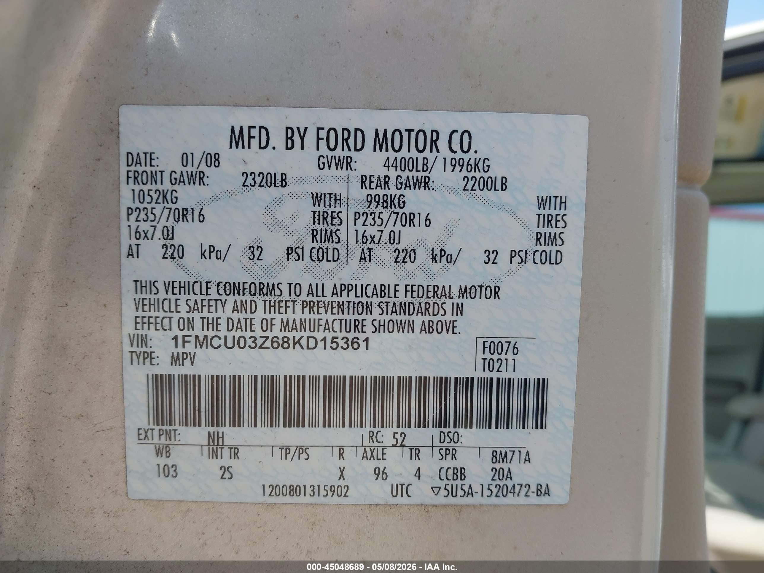 2008 Ford Escape Xlt Серебряный vin: 1FMCU03Z68KD15361