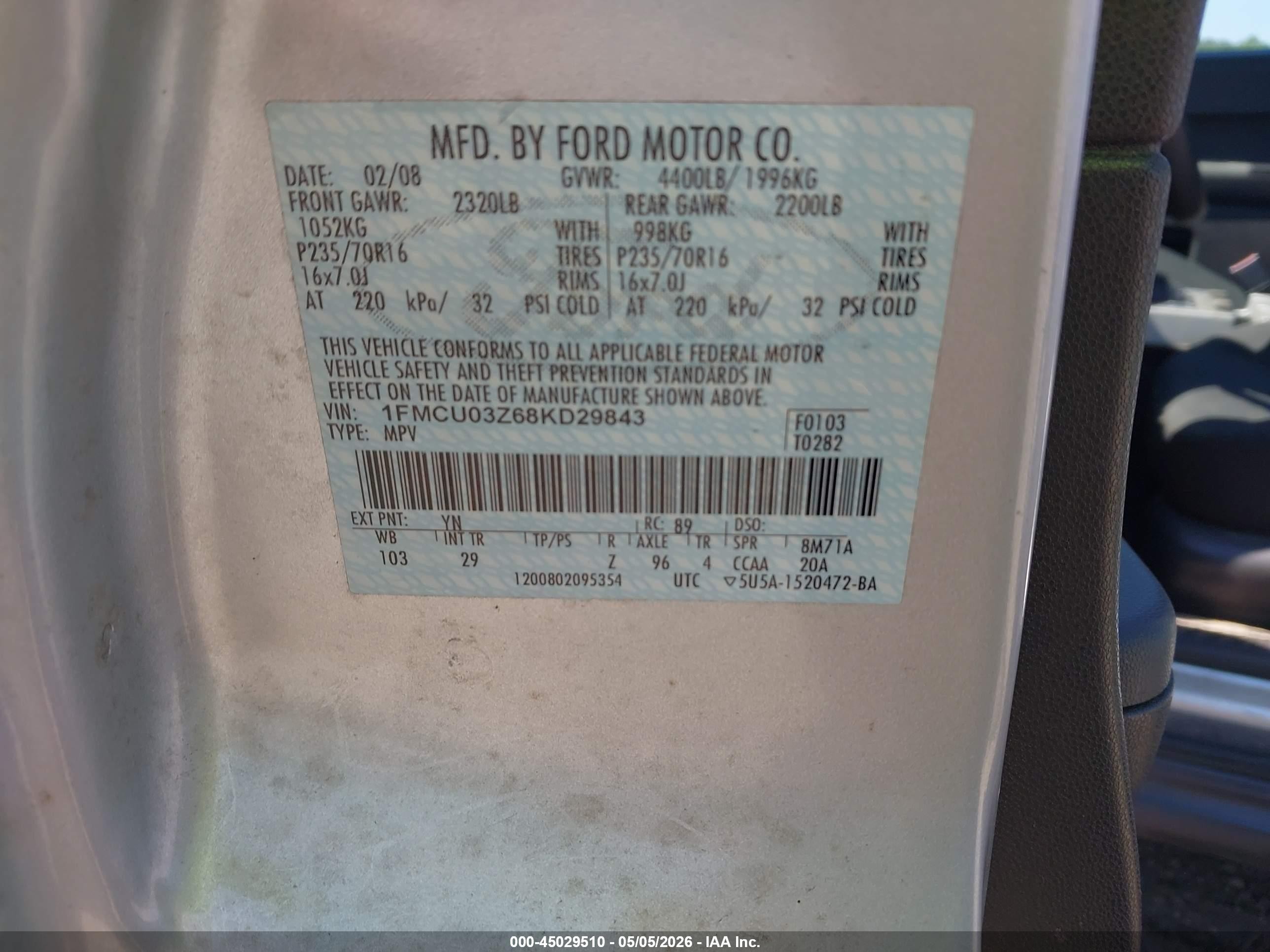 2008 Ford Escape Xlt Серебряный vin: 1FMCU03Z68KD29843