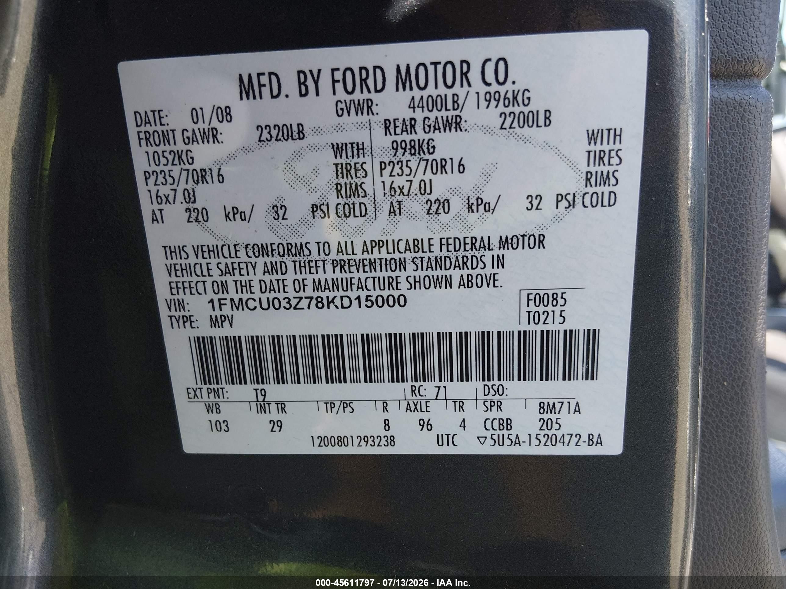 2008 Ford Escape Xlt Gray vin: 1FMCU03Z78KD15000