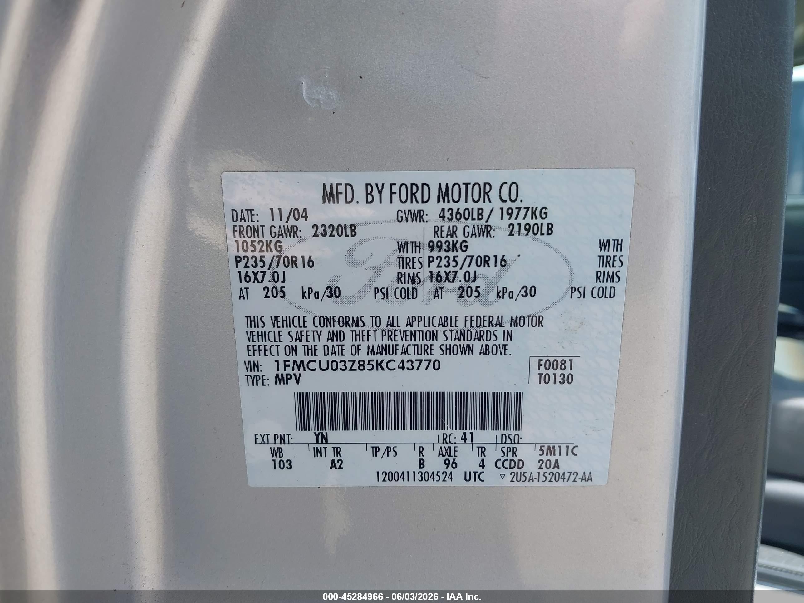 2005 Ford Escape Xlt Silver vin: 1FMCU03Z85KC43770