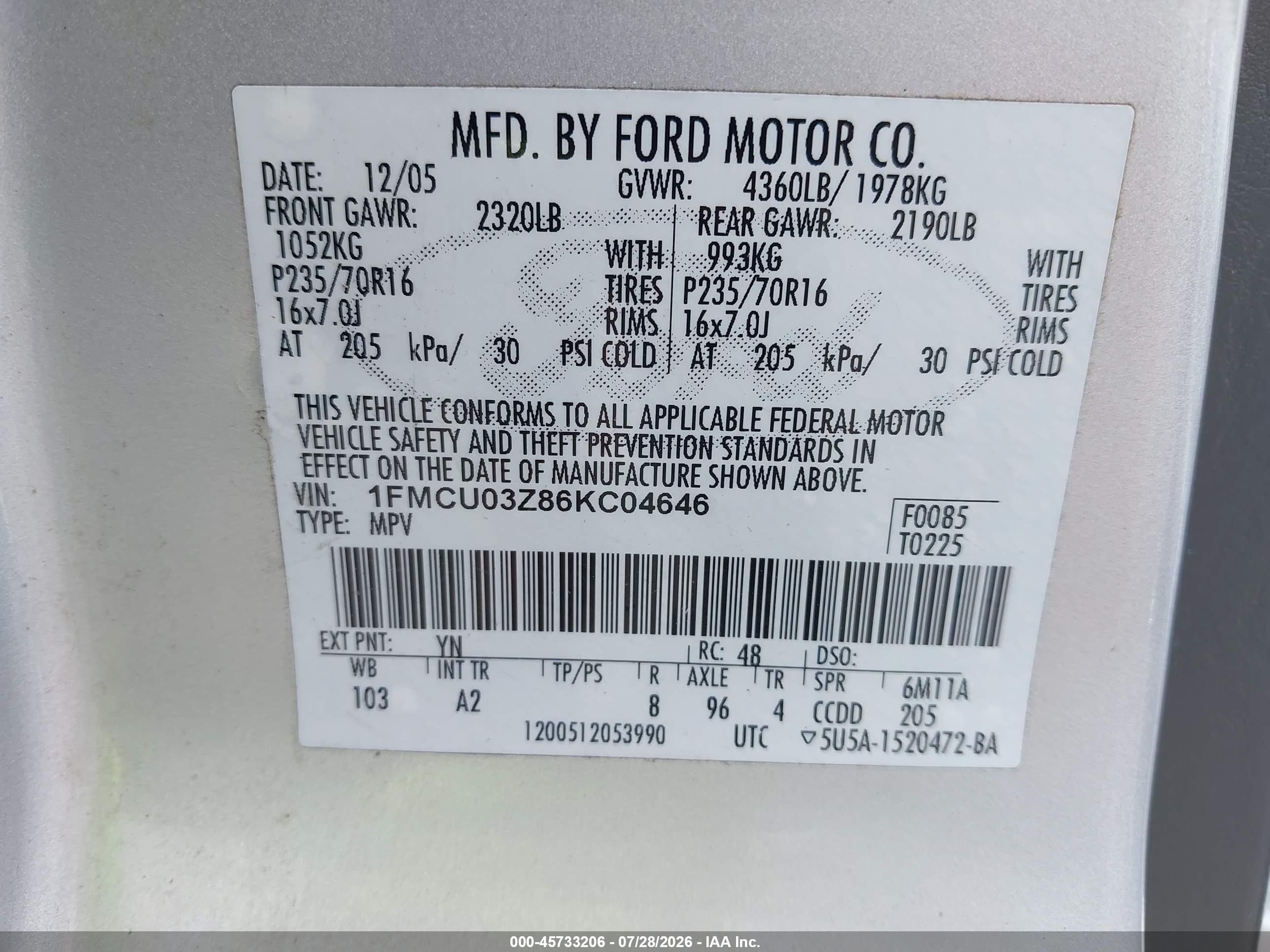 2006 Ford Escape Xlt Gray vin: 1FMCU03Z86KC04646