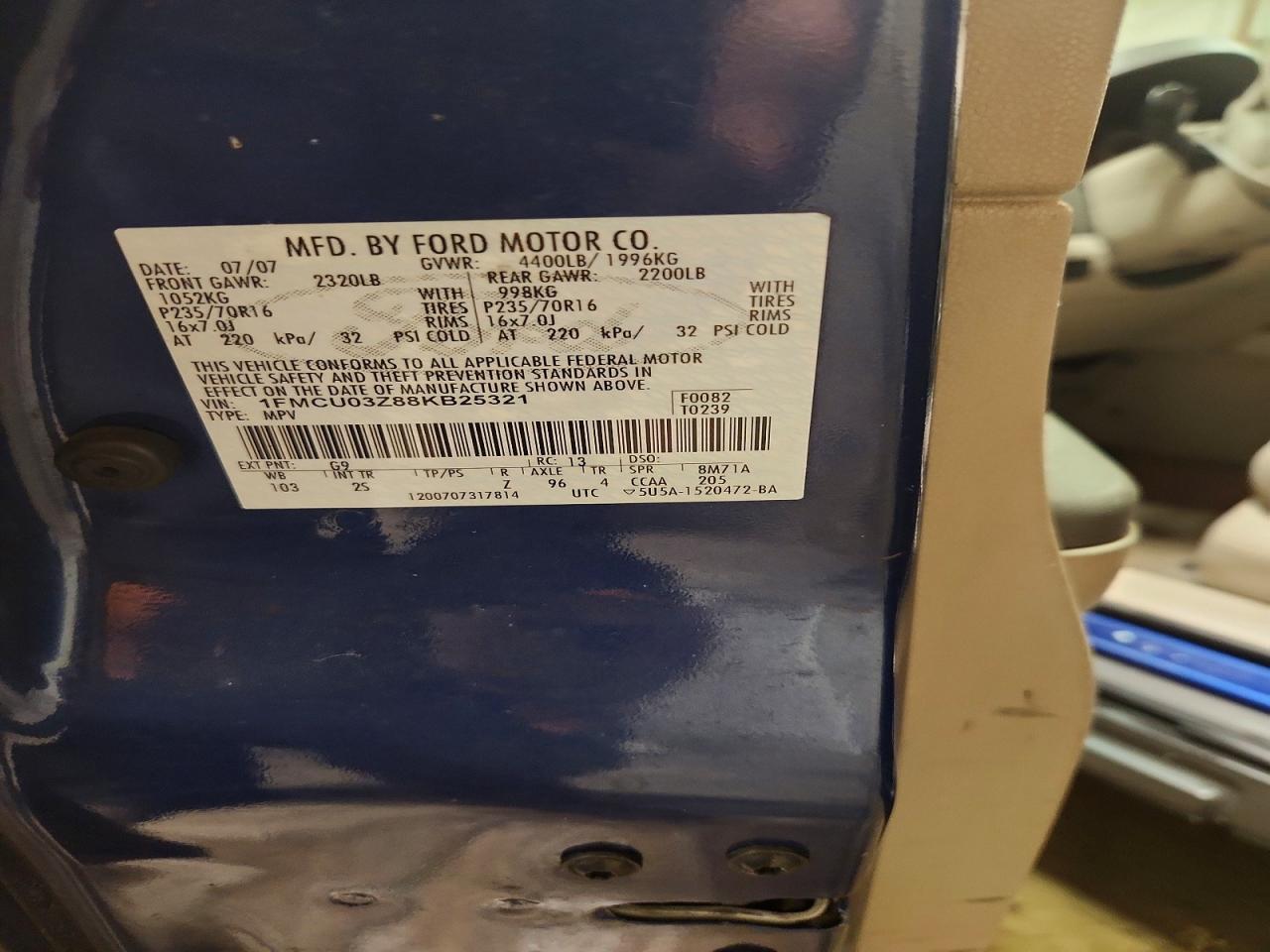 2008 Ford Escape Xlt Blue vin: 1FMCU03Z88KB25321
