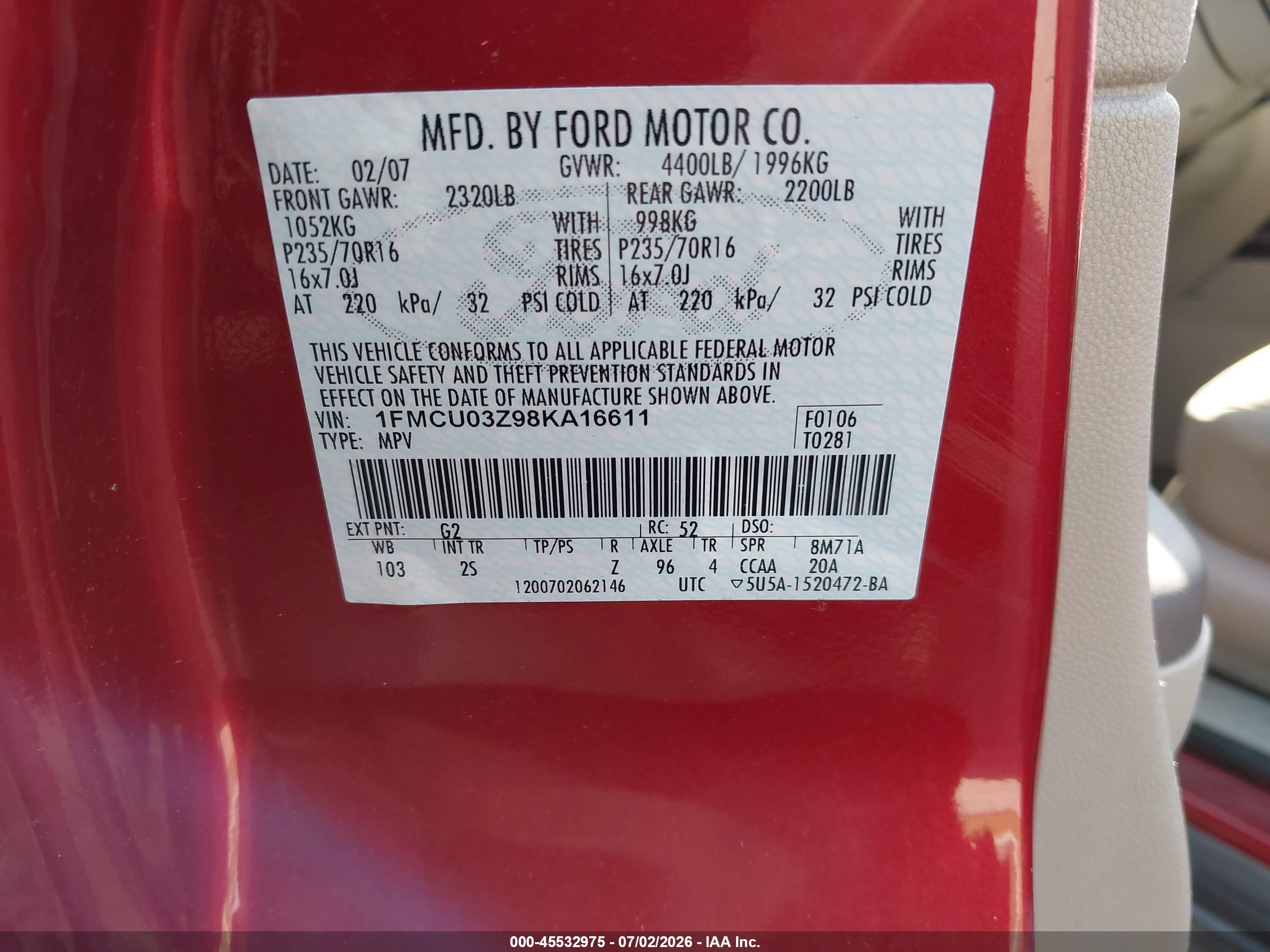 2008 Ford Escape Xlt Red vin: 1FMCU03Z98KA16611