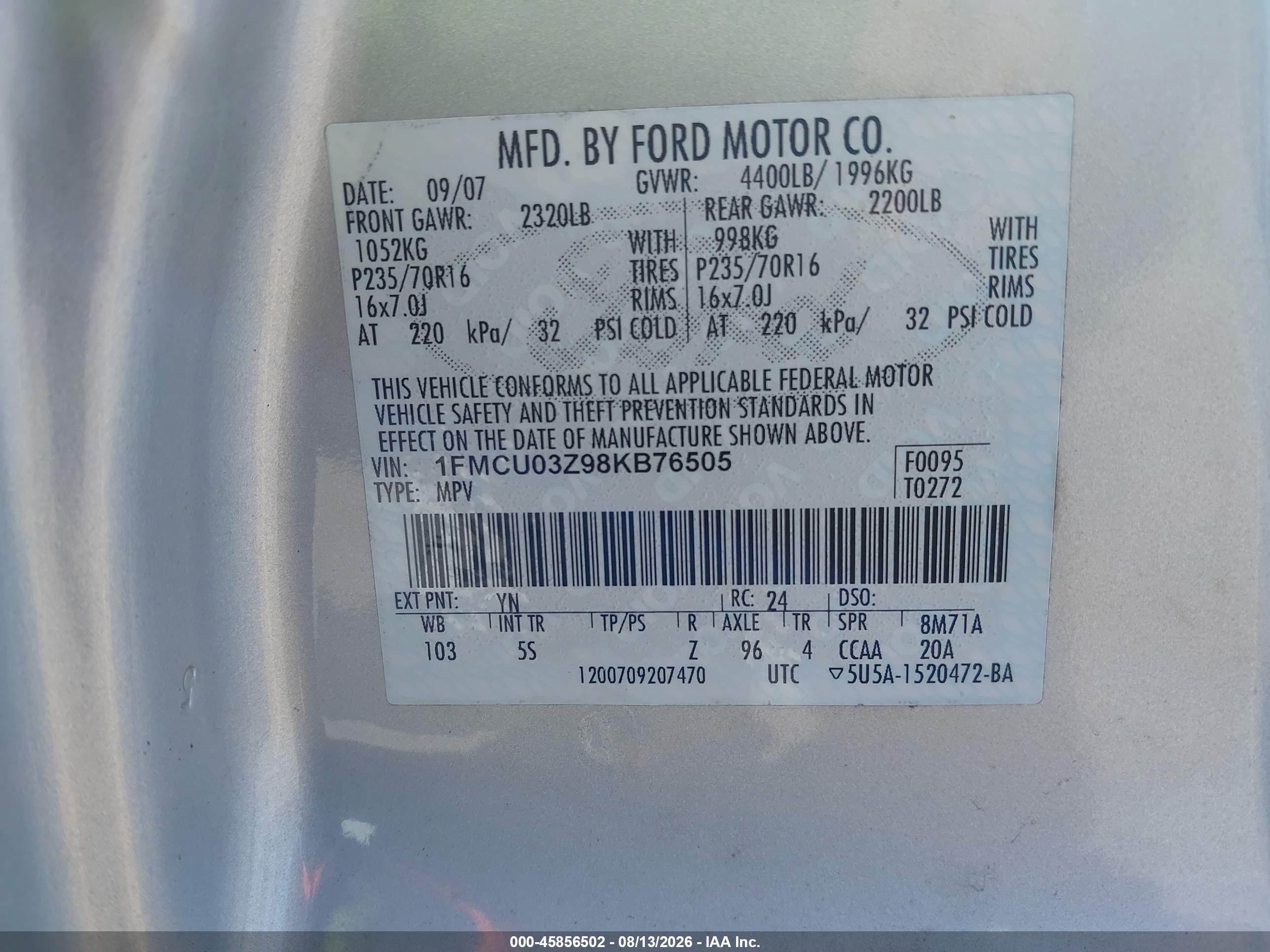 2008 Ford Escape Xlt Silver vin: 1FMCU03Z98KB76505