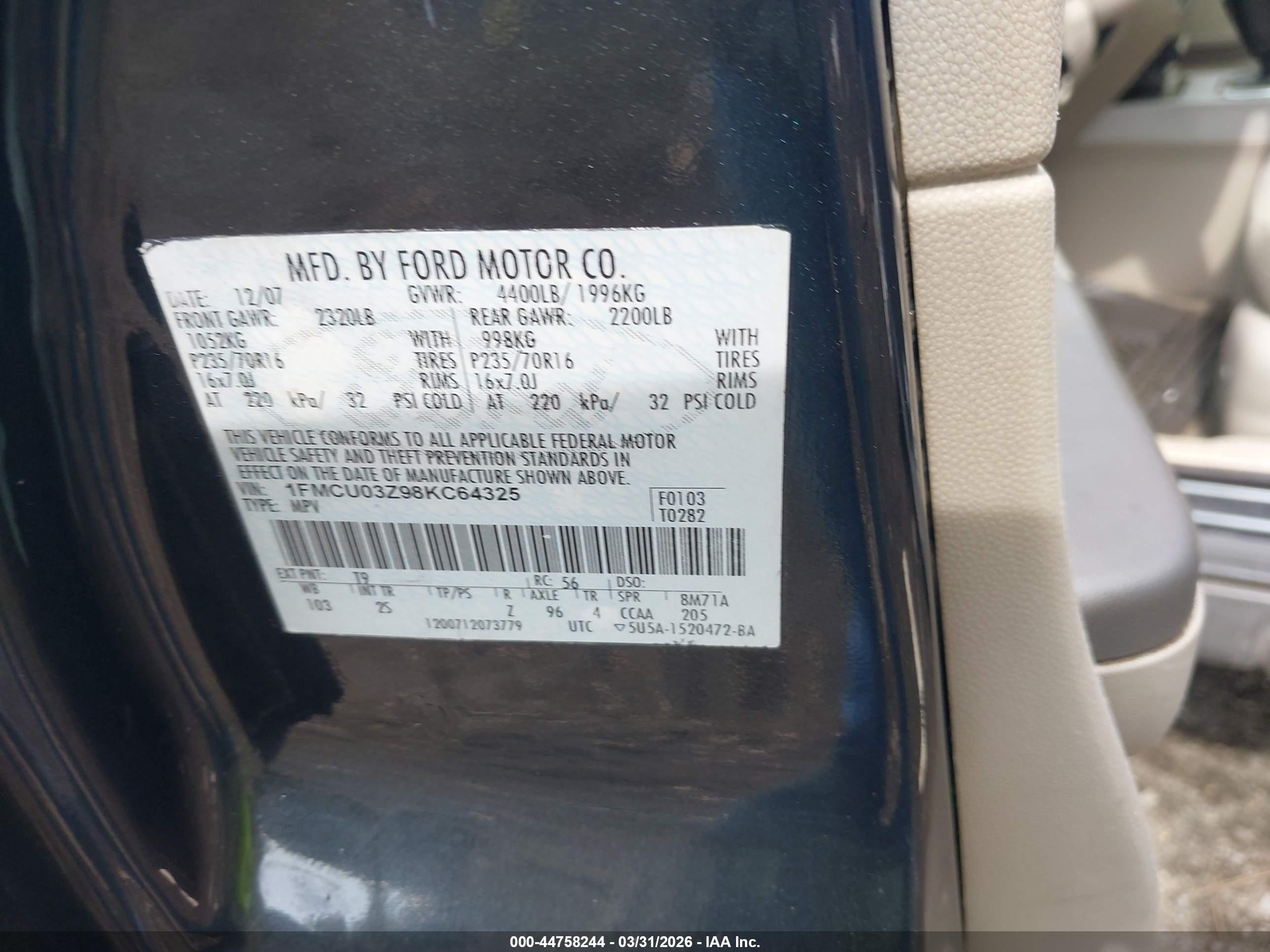 2008 Ford Escape Xlt Gray vin: 1FMCU03Z98KC64325