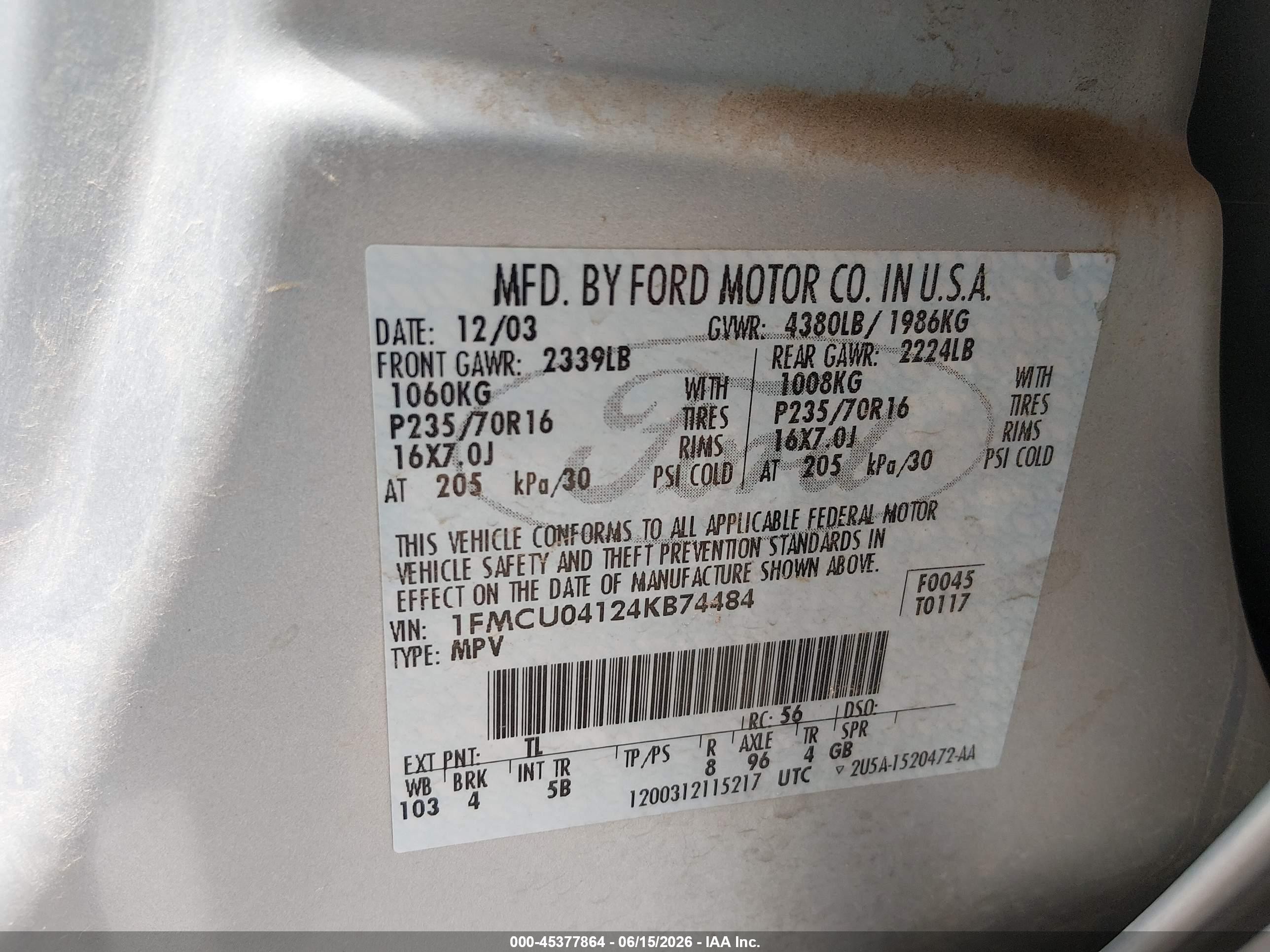 2004 Ford Escape Limited Silver vin: 1FMCU04124KB74484
