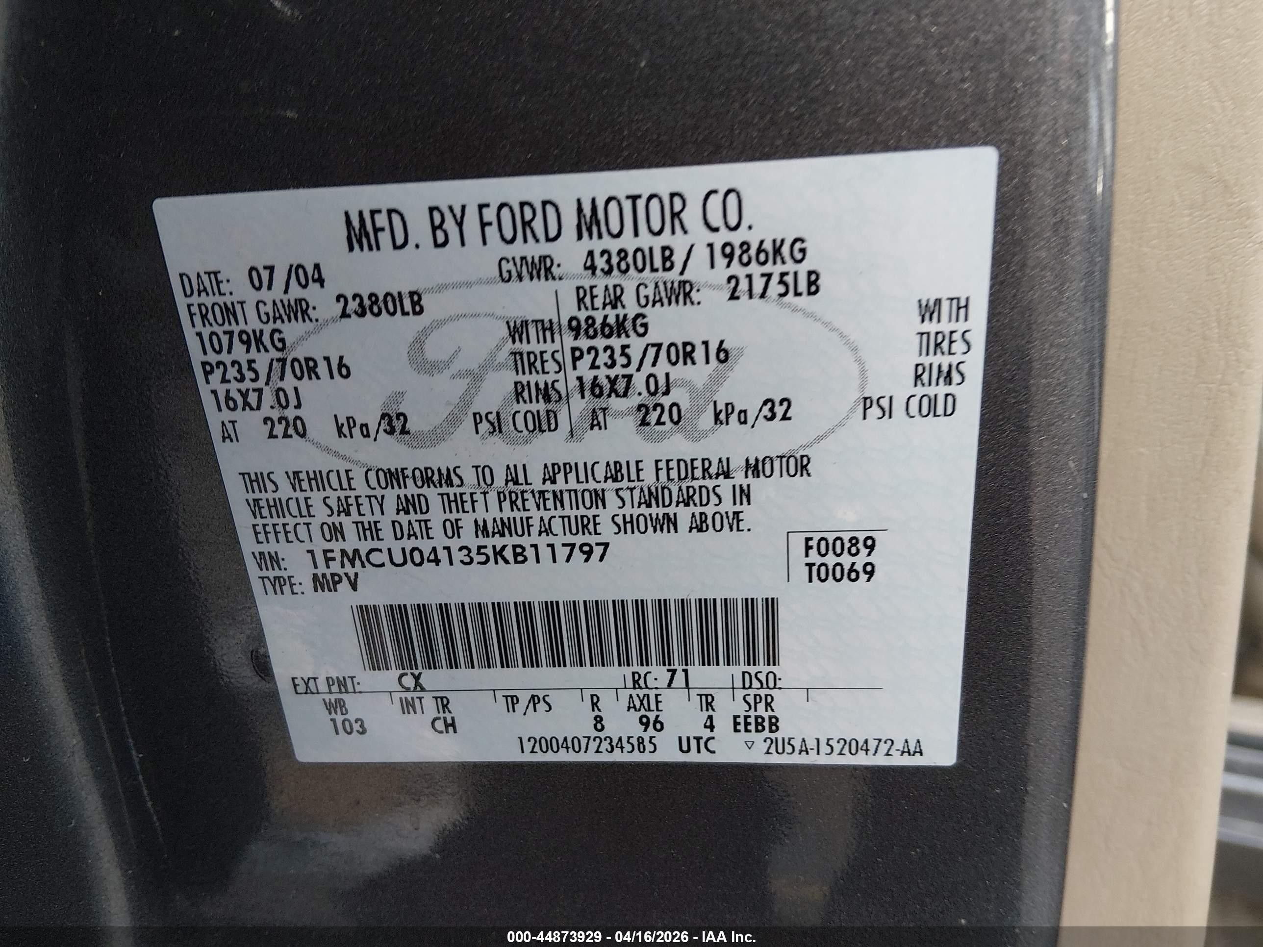 2005 Ford Escape Limited Gray vin: 1FMCU04135KB11797