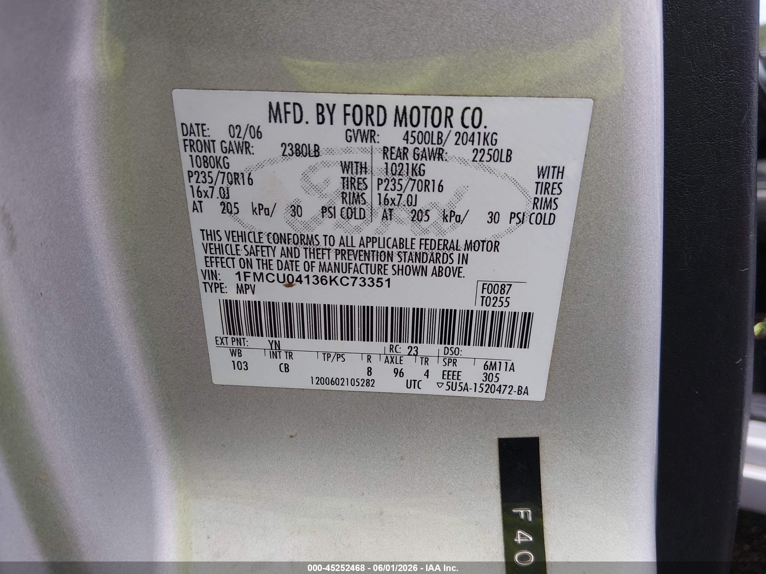2006 Ford Escape Limited Silver vin: 1FMCU04136KC73351