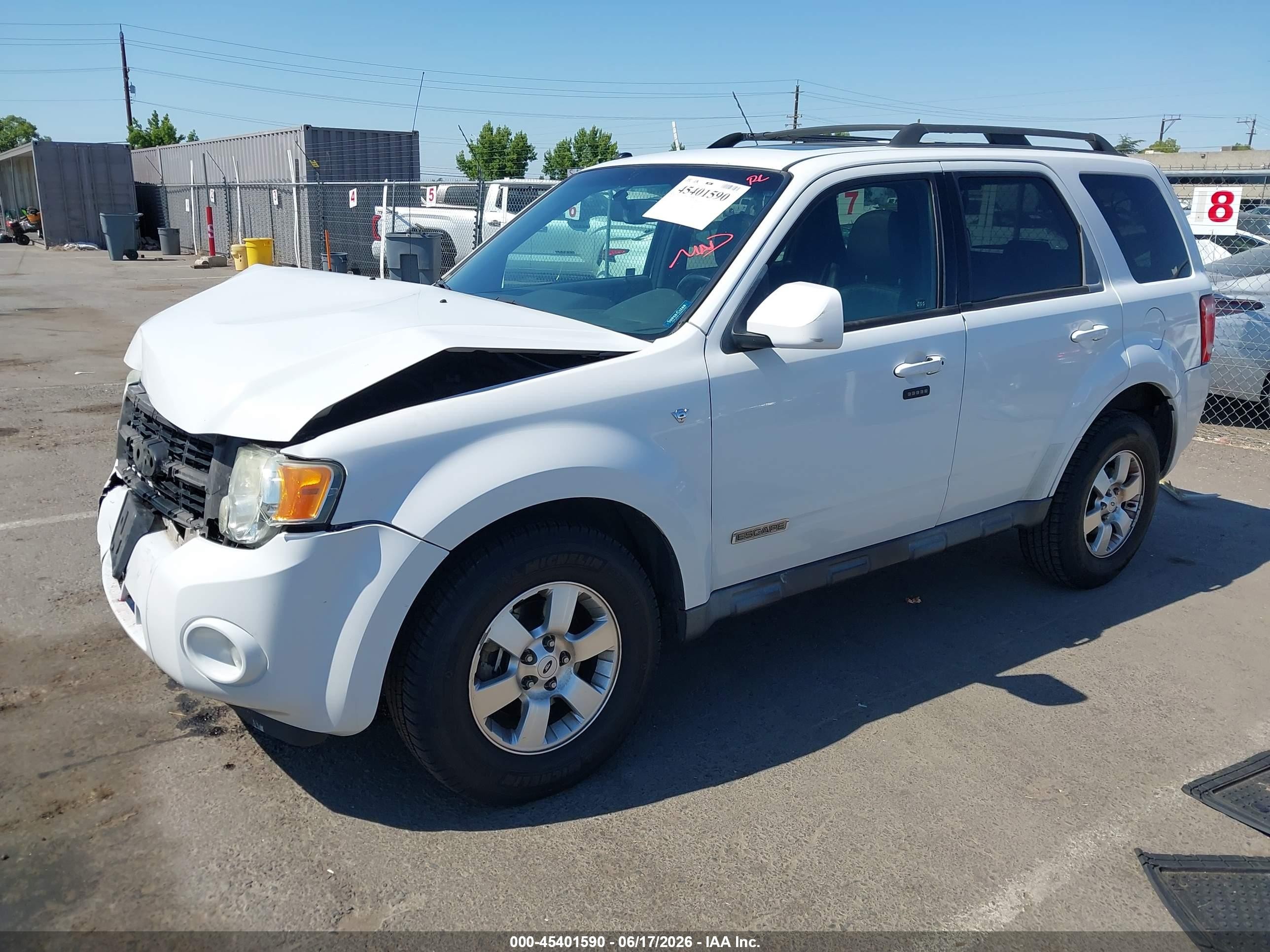 2008 Ford Escape Limited White vin: 1FMCU04148KA86896