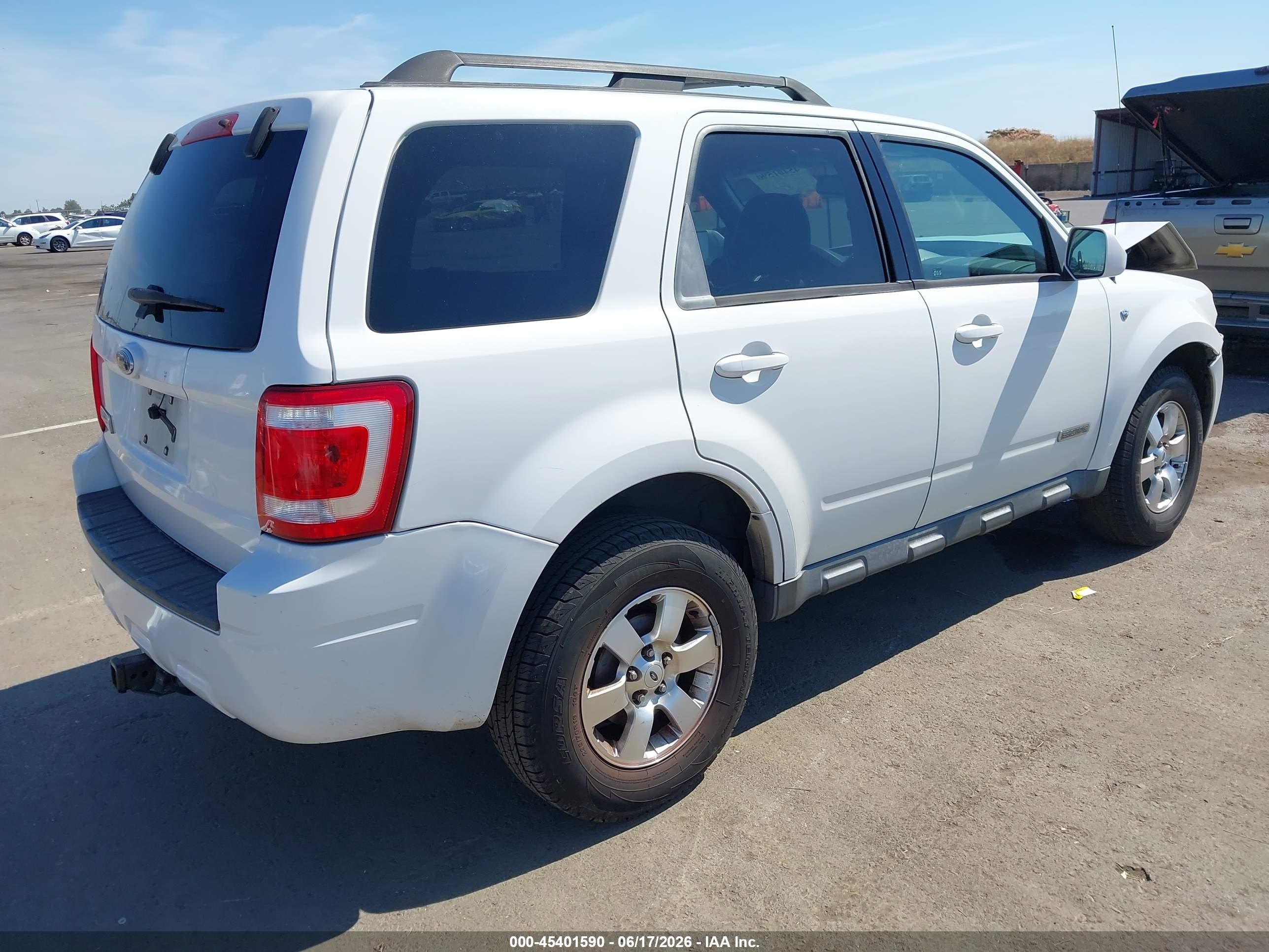 2008 Ford Escape Limited White vin: 1FMCU04148KA86896