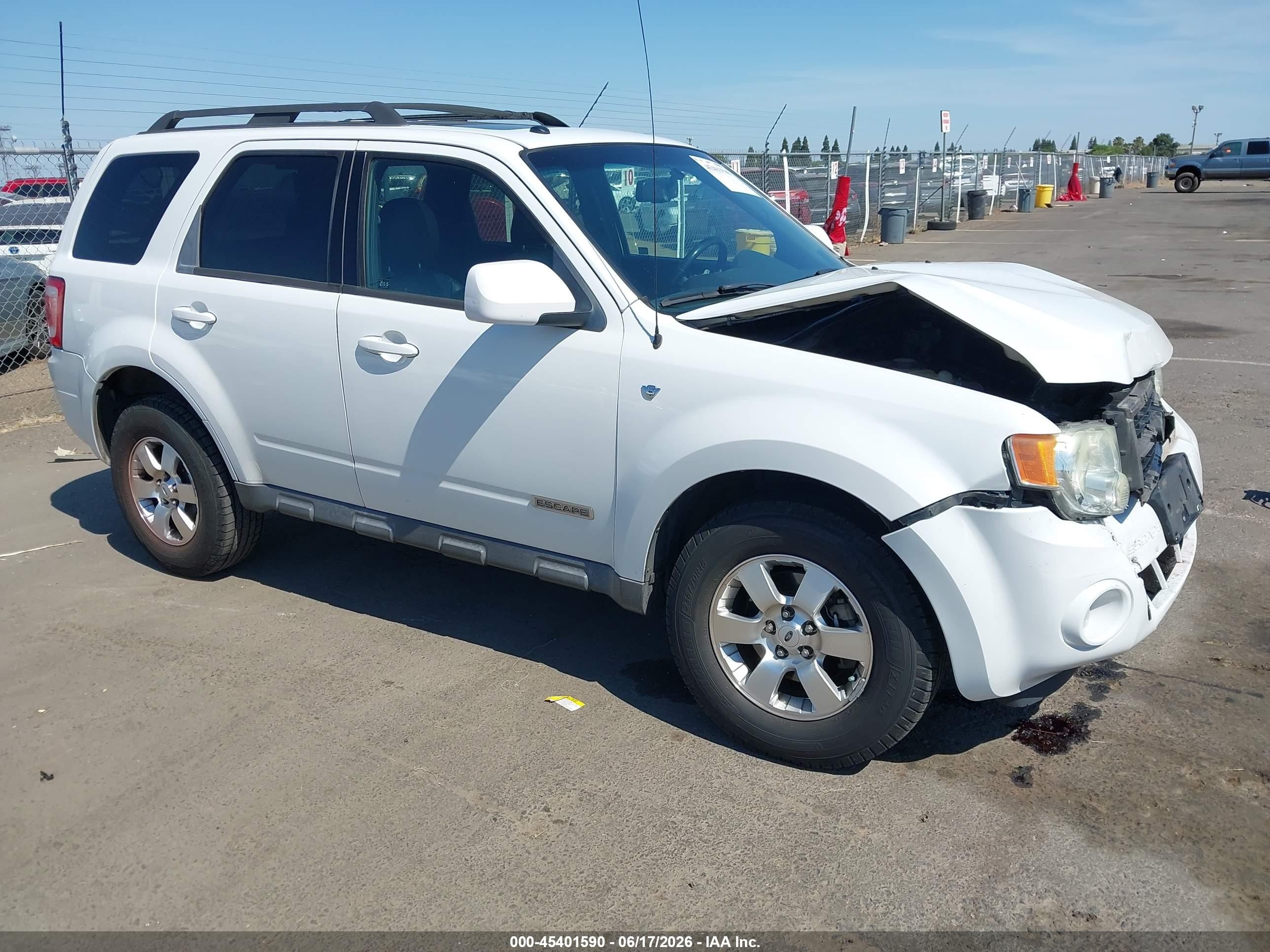 2008 Ford Escape Limited White vin: 1FMCU04148KA86896